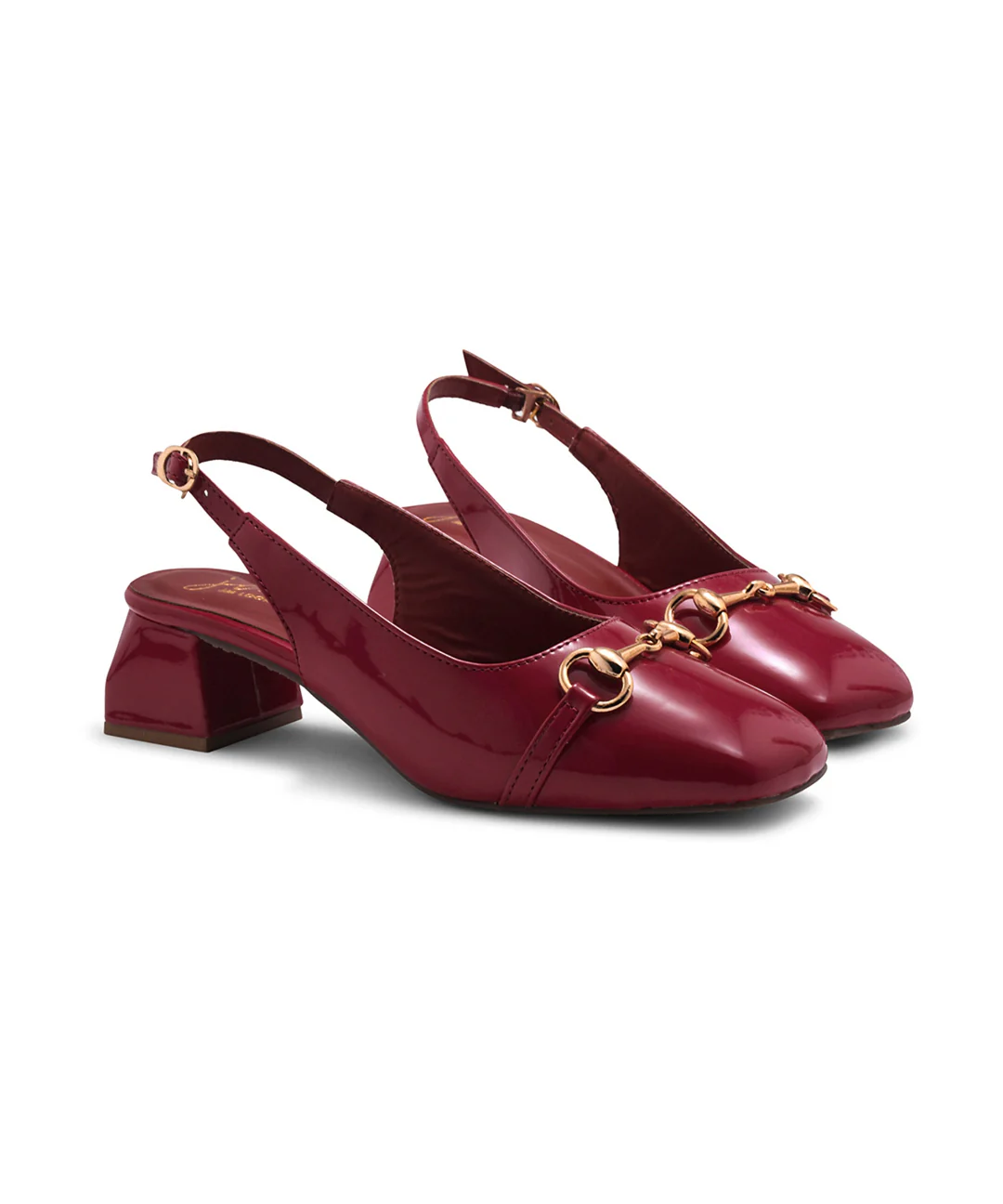 JM Looks Glossy Black Square-Toe Slingback Block Heels - Image 11