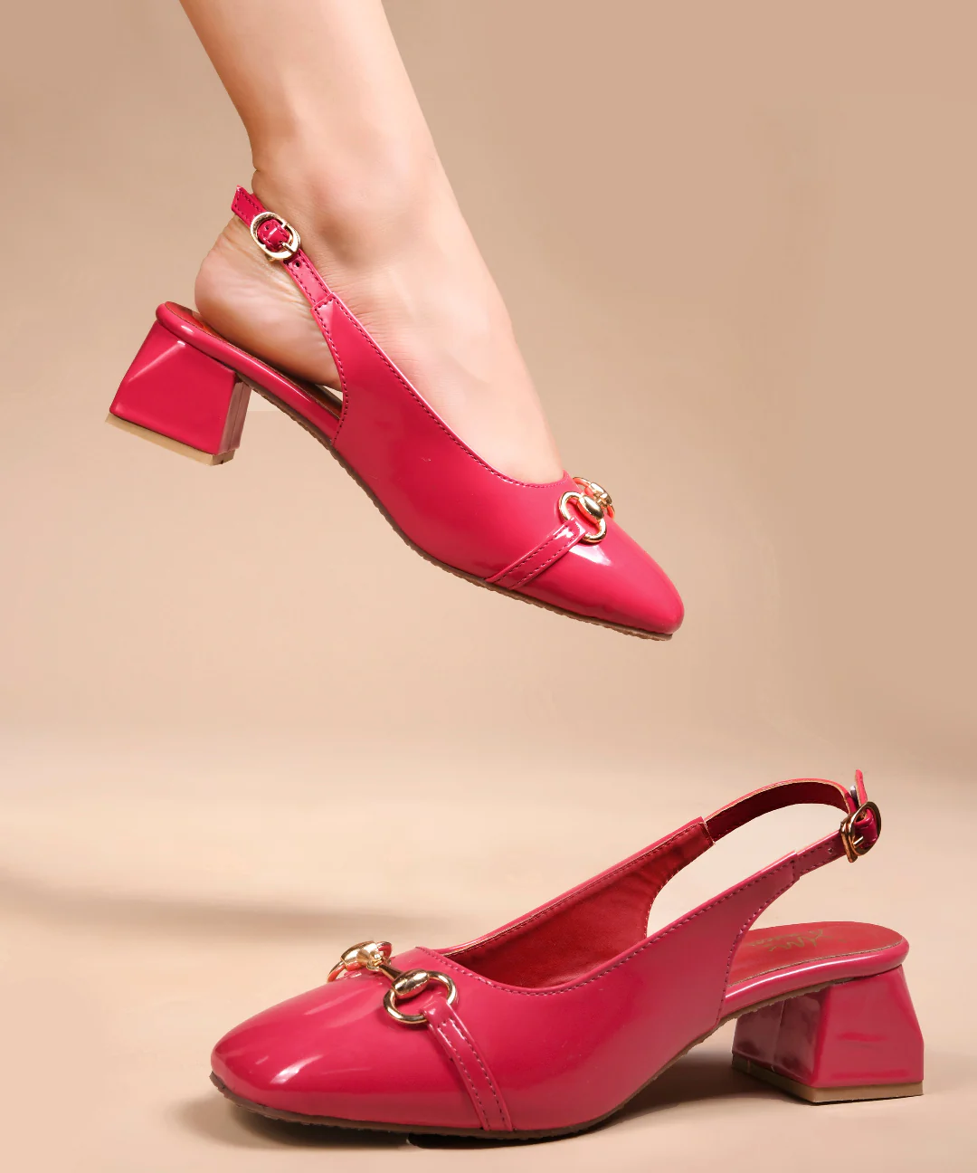 JM Looks Glossy Black Square-Toe Slingback Block Heels - Image 14