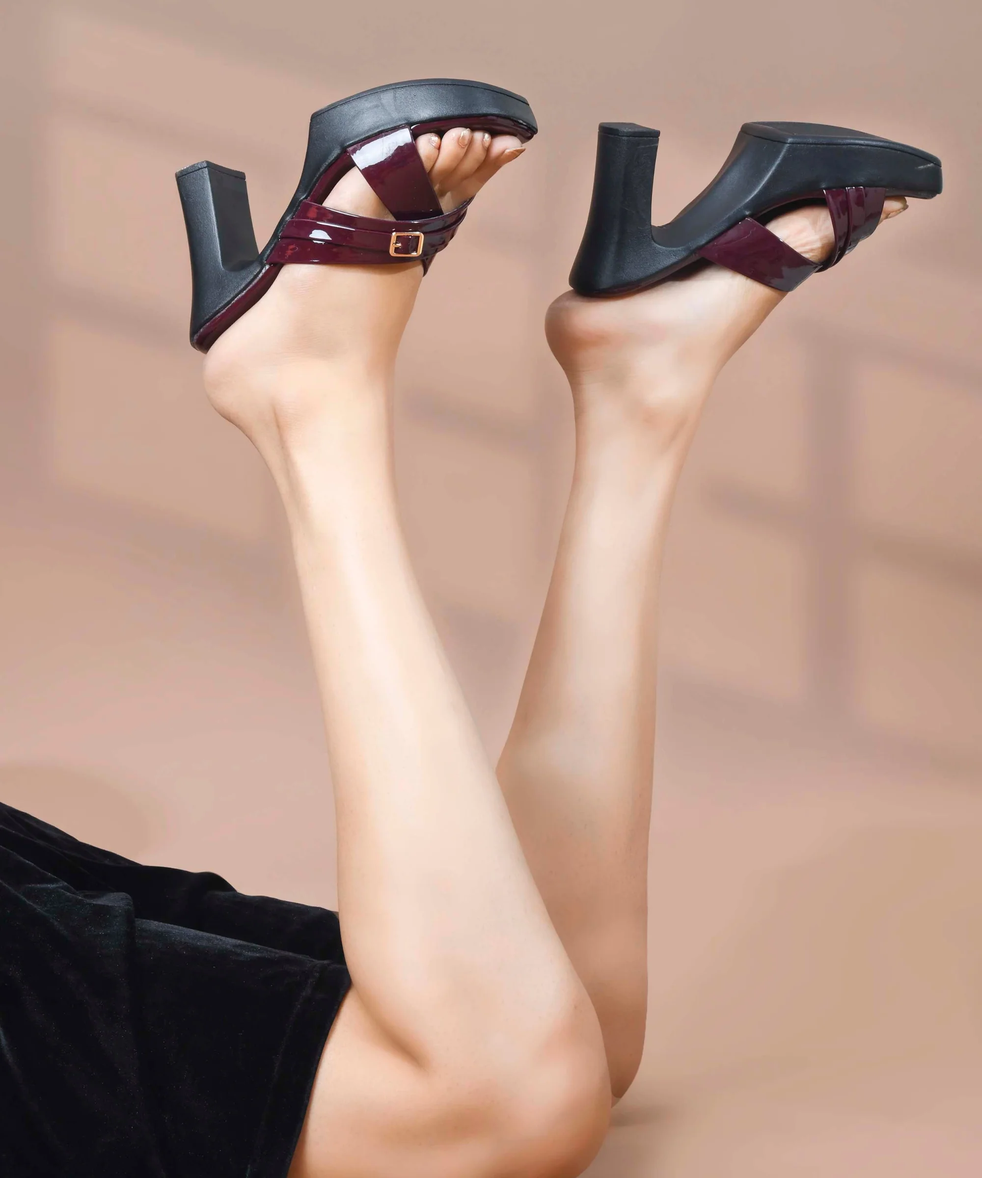 JM Looks Glossy Cross-Strap Block Heels - Image 14
