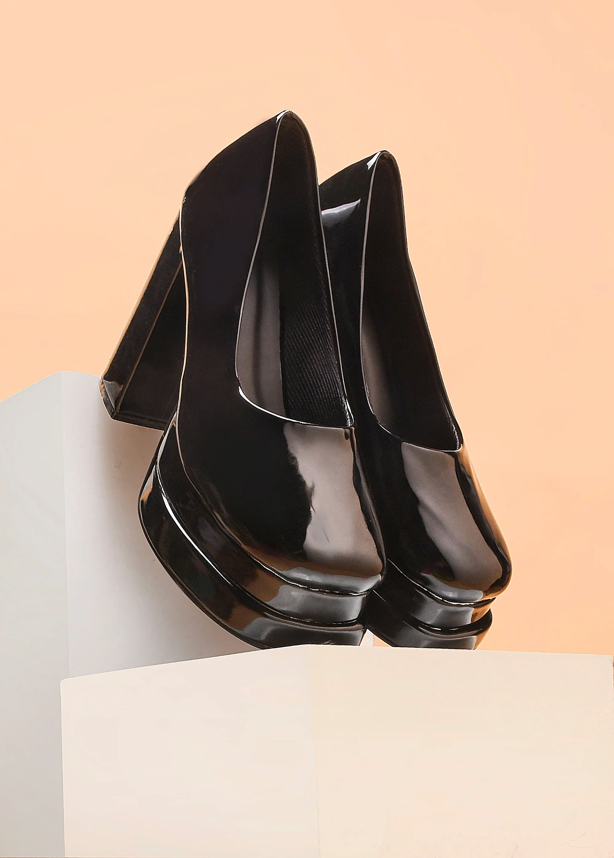 JM Looks Glossy Mary Jane Chunky Platform High Heels Closed Toe