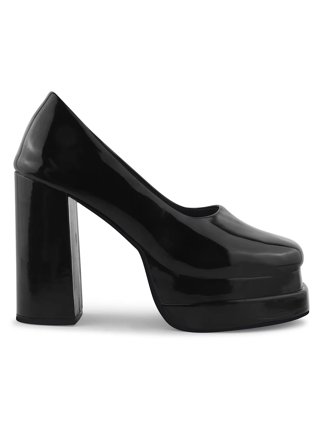 JM Looks Glossy Mary Jane Chunky Platform High Heels Closed Toe - Image 7