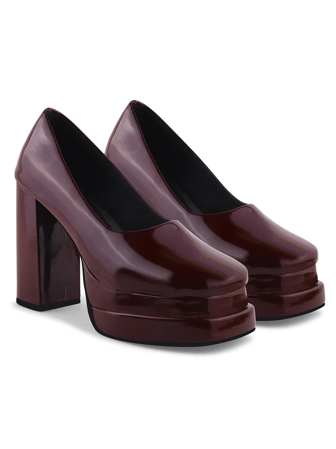 JM Looks Glossy Mary Jane Chunky Platform High Heels Closed Toe - Image 11