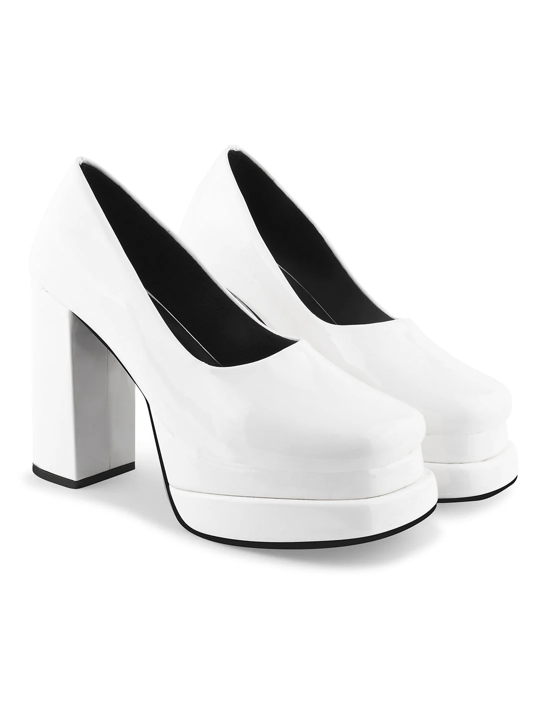 JM Looks Glossy Mary Jane Chunky Platform High Heels Closed Toe - Image 17