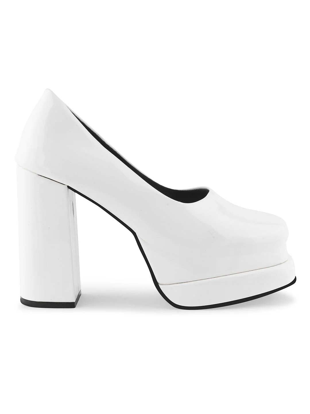 JM Looks Glossy Mary Jane Chunky Platform High Heels Closed Toe - Image 18