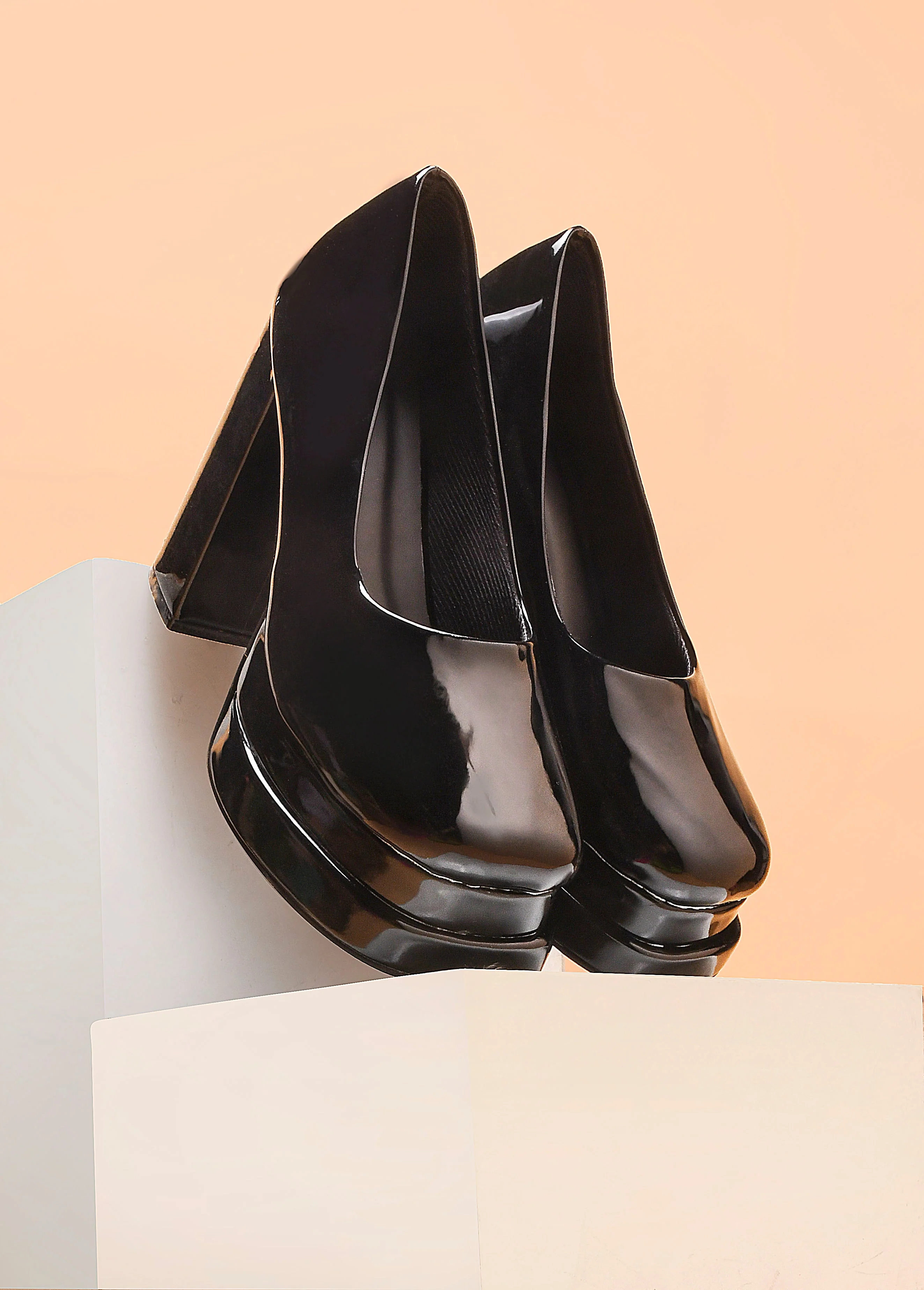 JM Looks Glossy Mary Jane Chunky Platform High Heels Closed Toe - Image 2