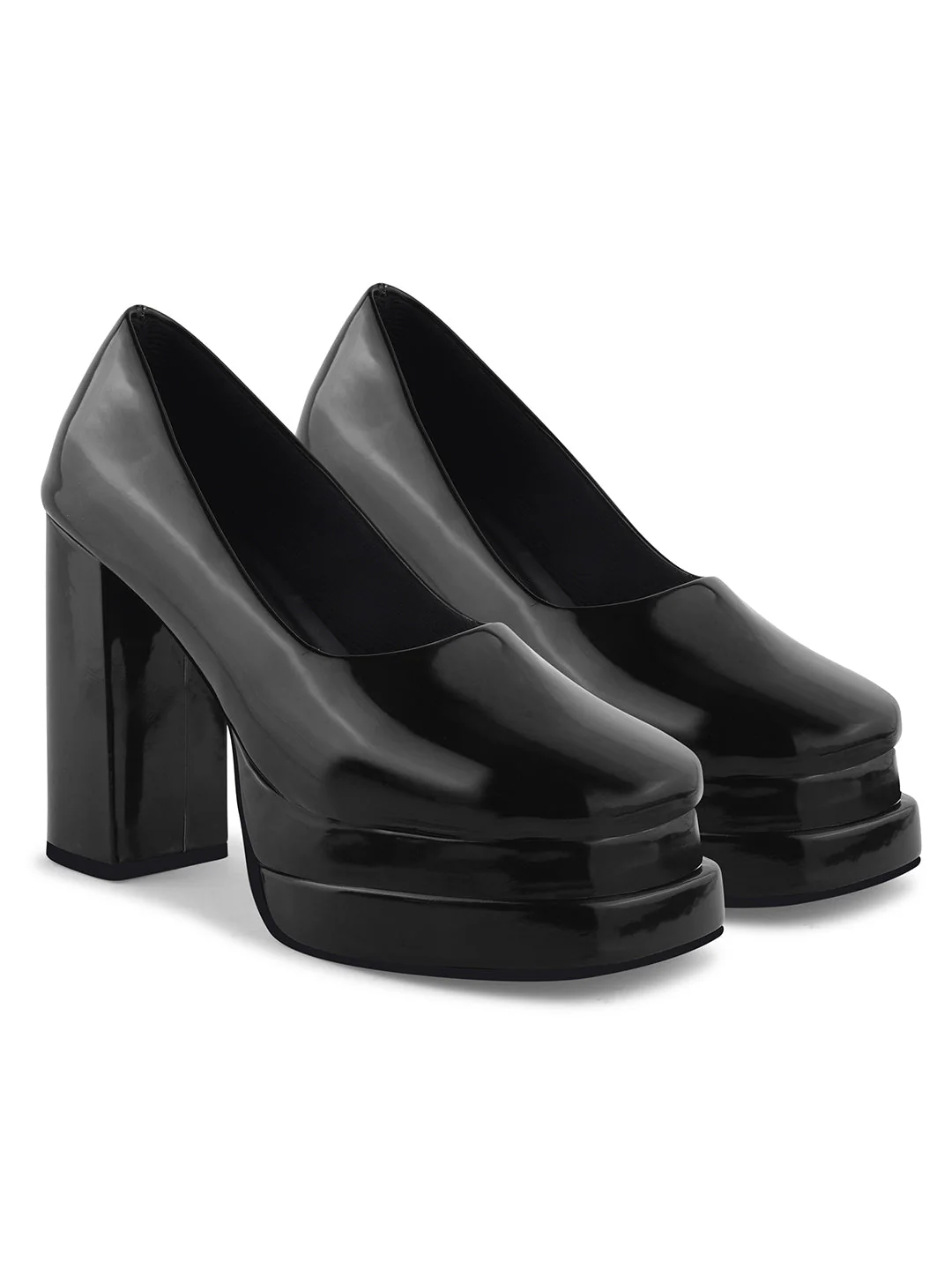 JM Looks Glossy Mary Jane Chunky Platform High Heels Closed Toe - Image 6