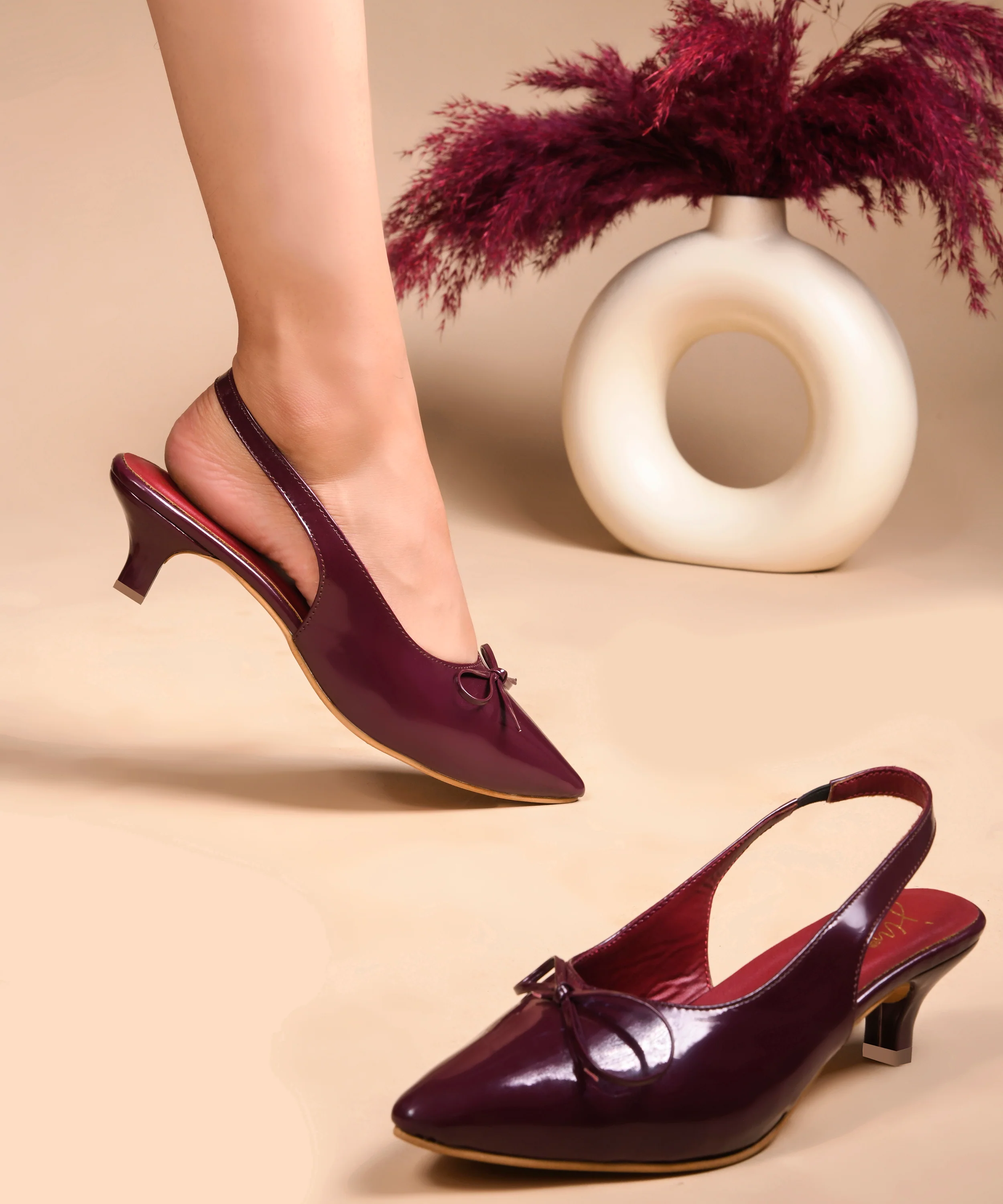 Glossy Slingback Kitten Heel with Bow - Image 13