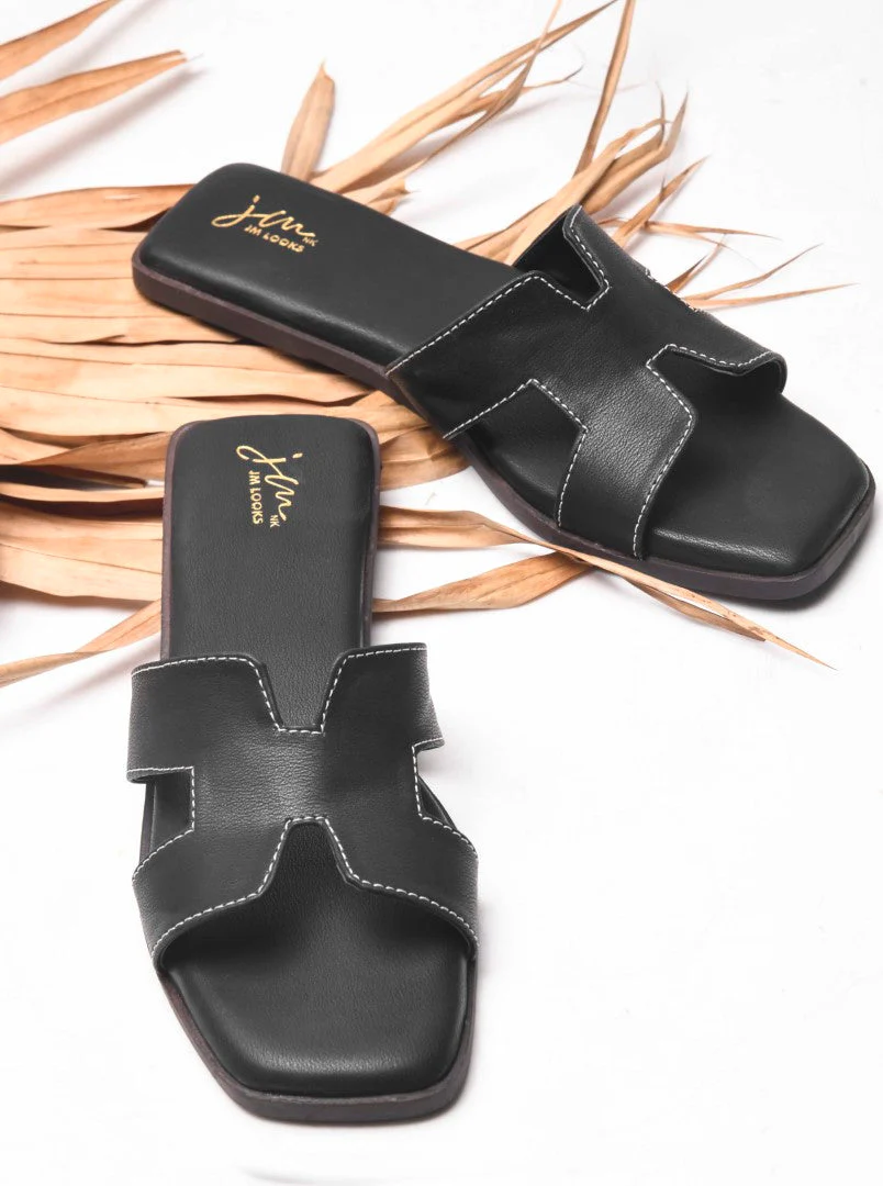Jm Looks Women's Slip-On Flats Sandals Slides Cushioned Footbed.