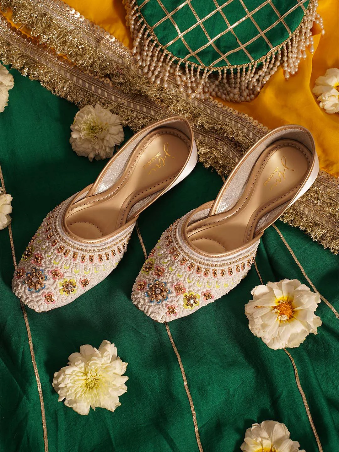 JM Looks Floral Embroidered Beaded Juttis