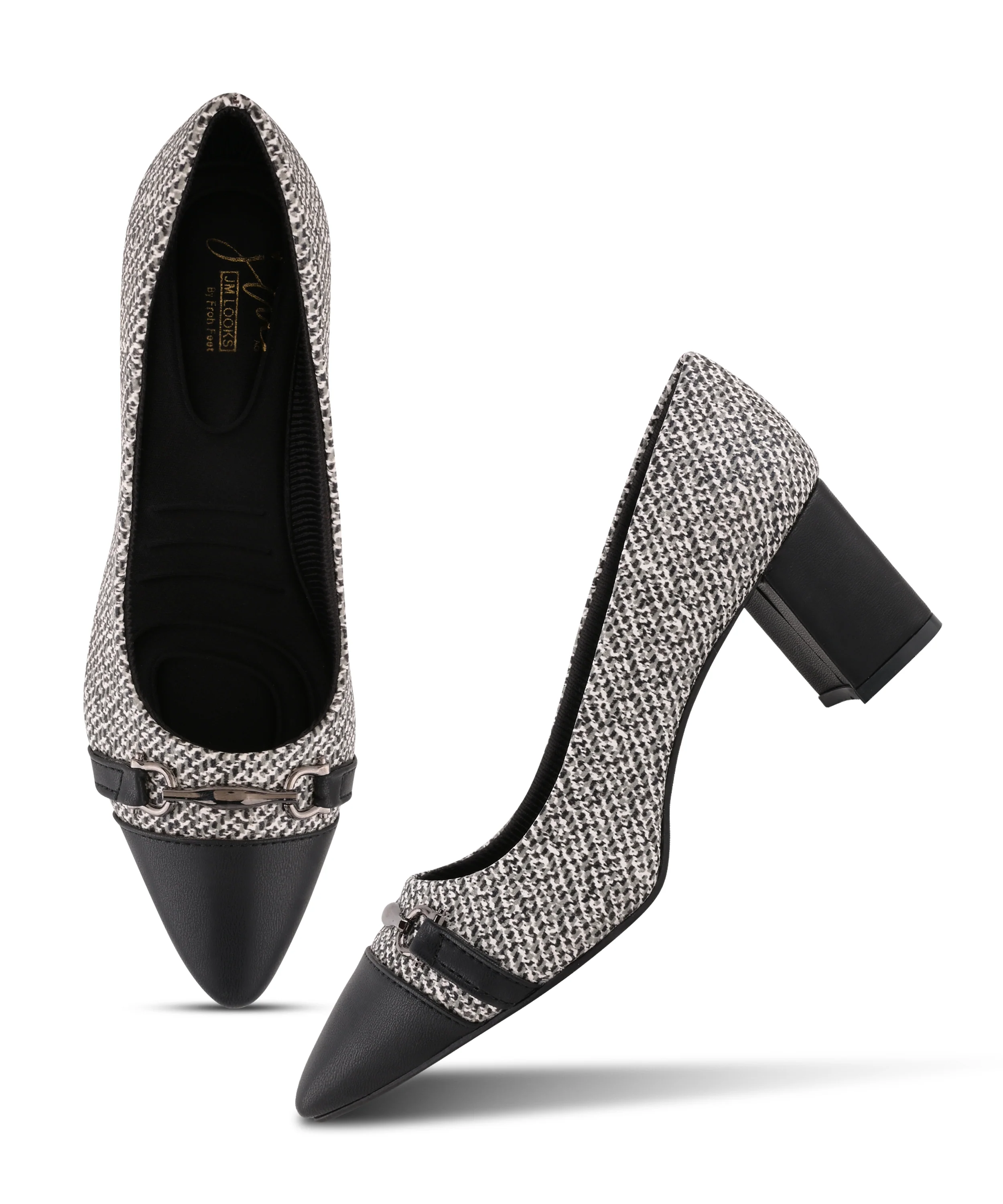 Heritage Luxe Tweed Heels with Signature Gold Detail - Image 11
