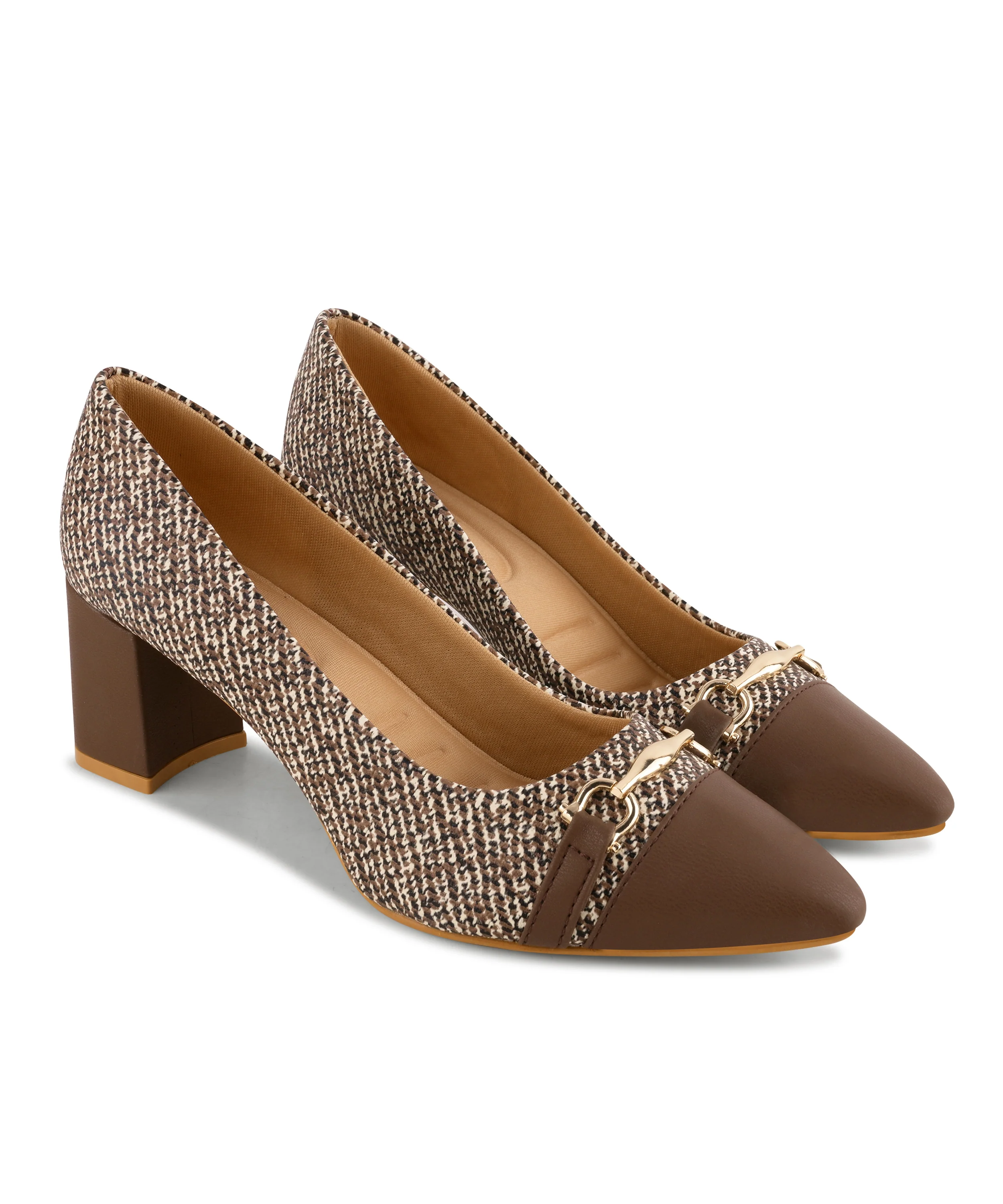 Heritage Luxe Tweed Heels with Signature Gold Detail - Image 6