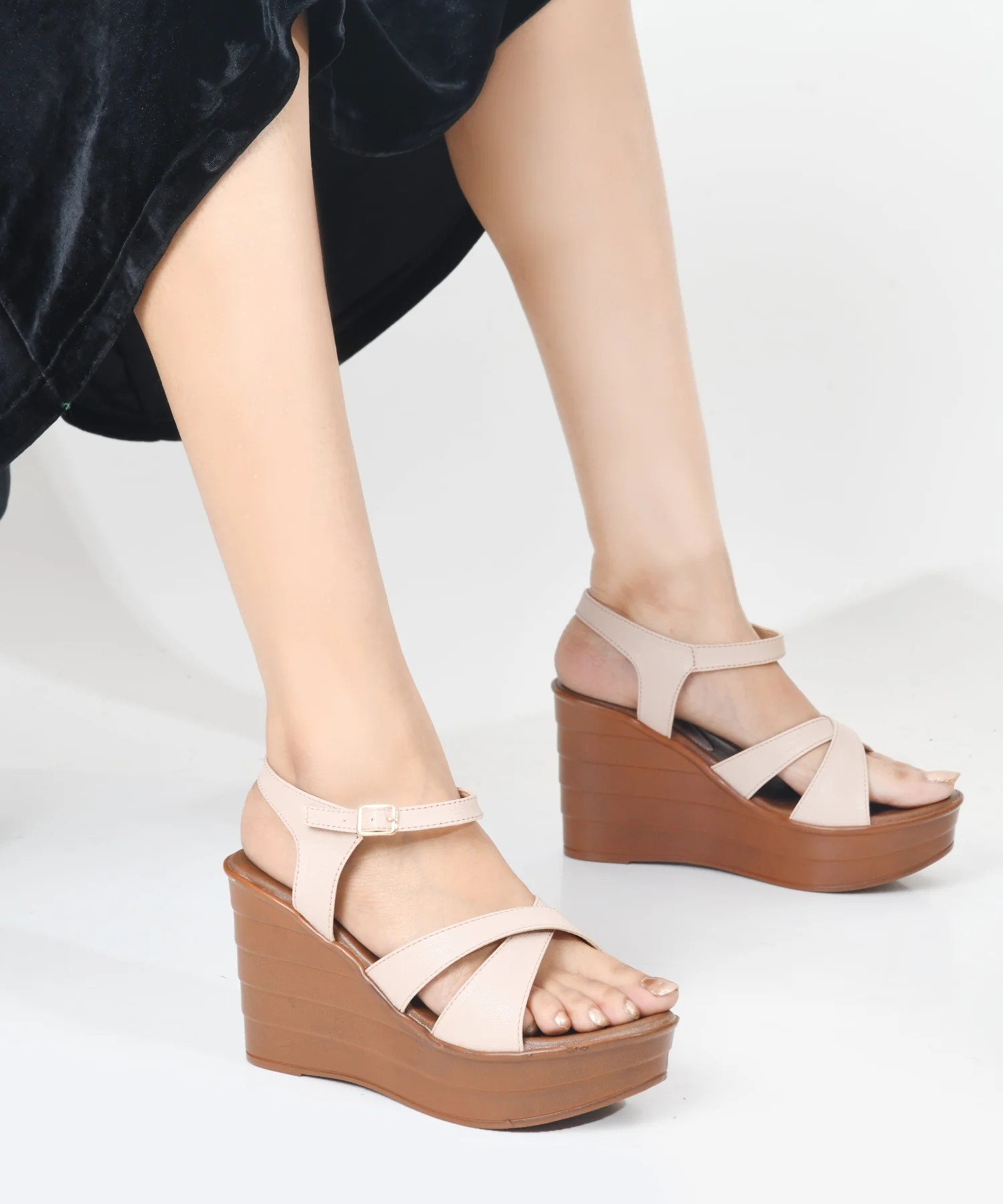 JM Looks High Wedge Sandals with Crisscross Straps - Image 10
