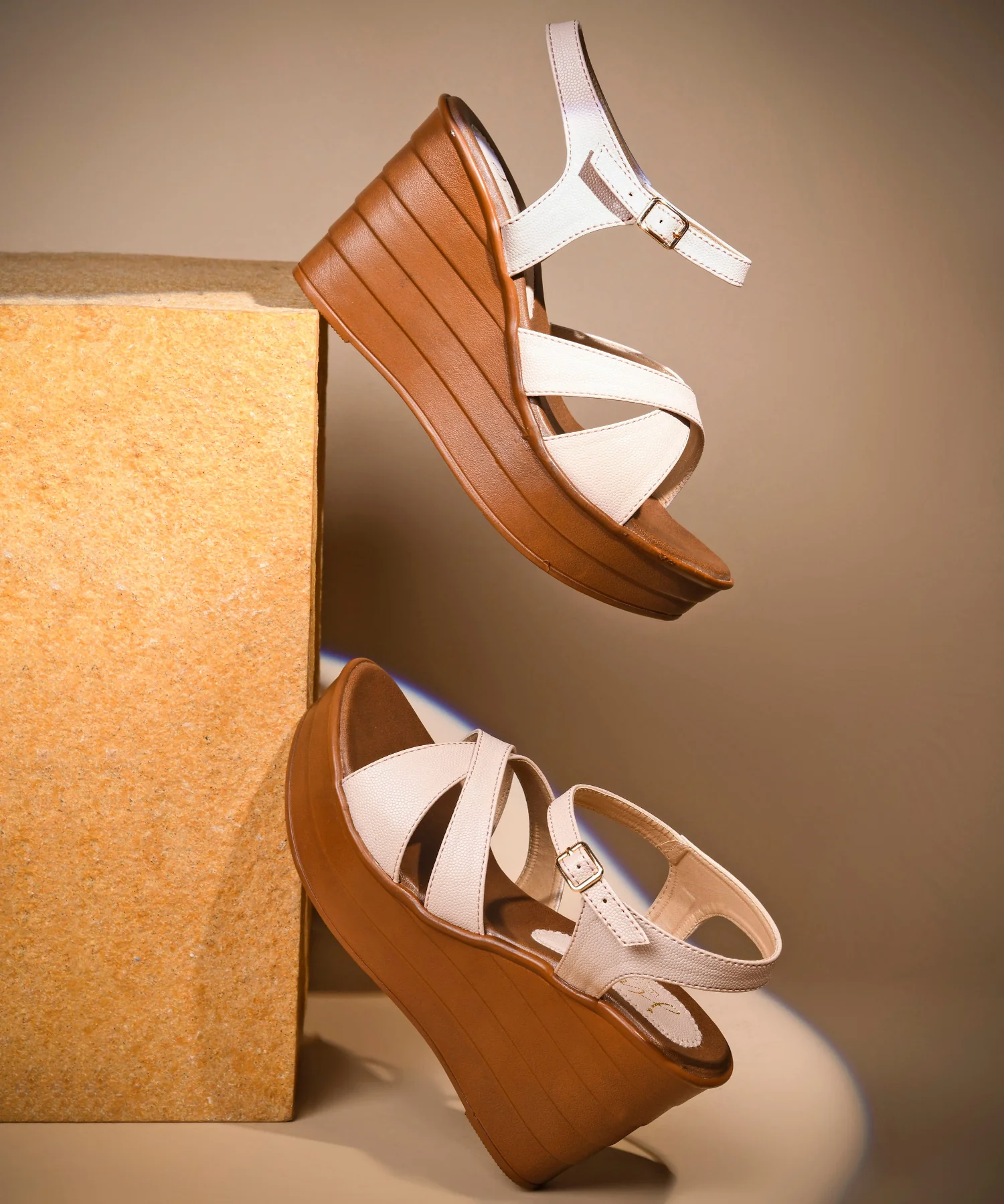 JM Looks High Wedge Sandals with Crisscross Straps - Image 11
