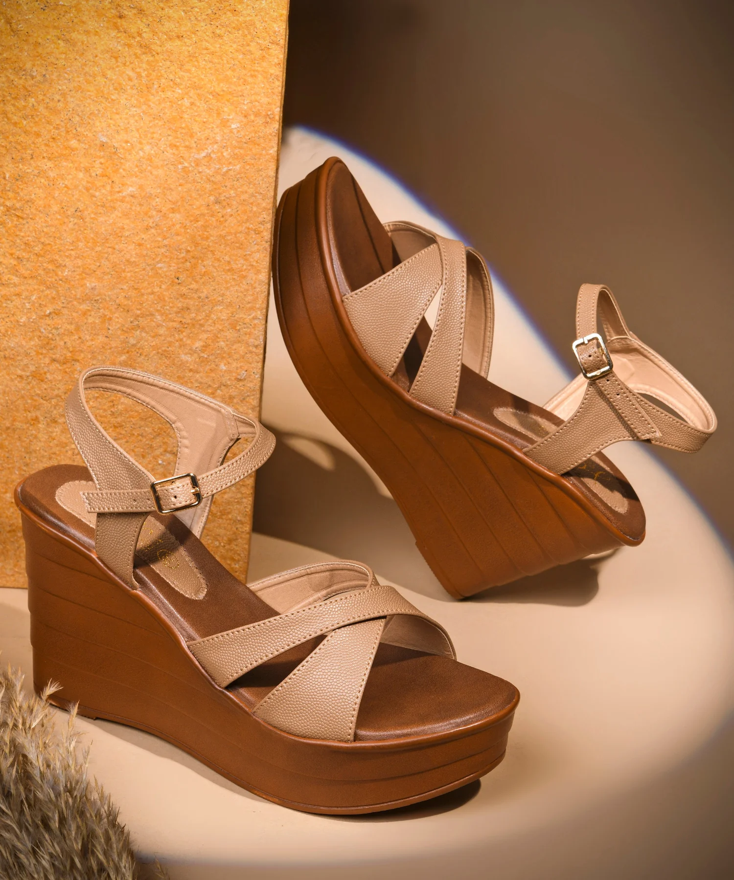 JM Looks High Wedge Sandals with Crisscross Straps - Image 16