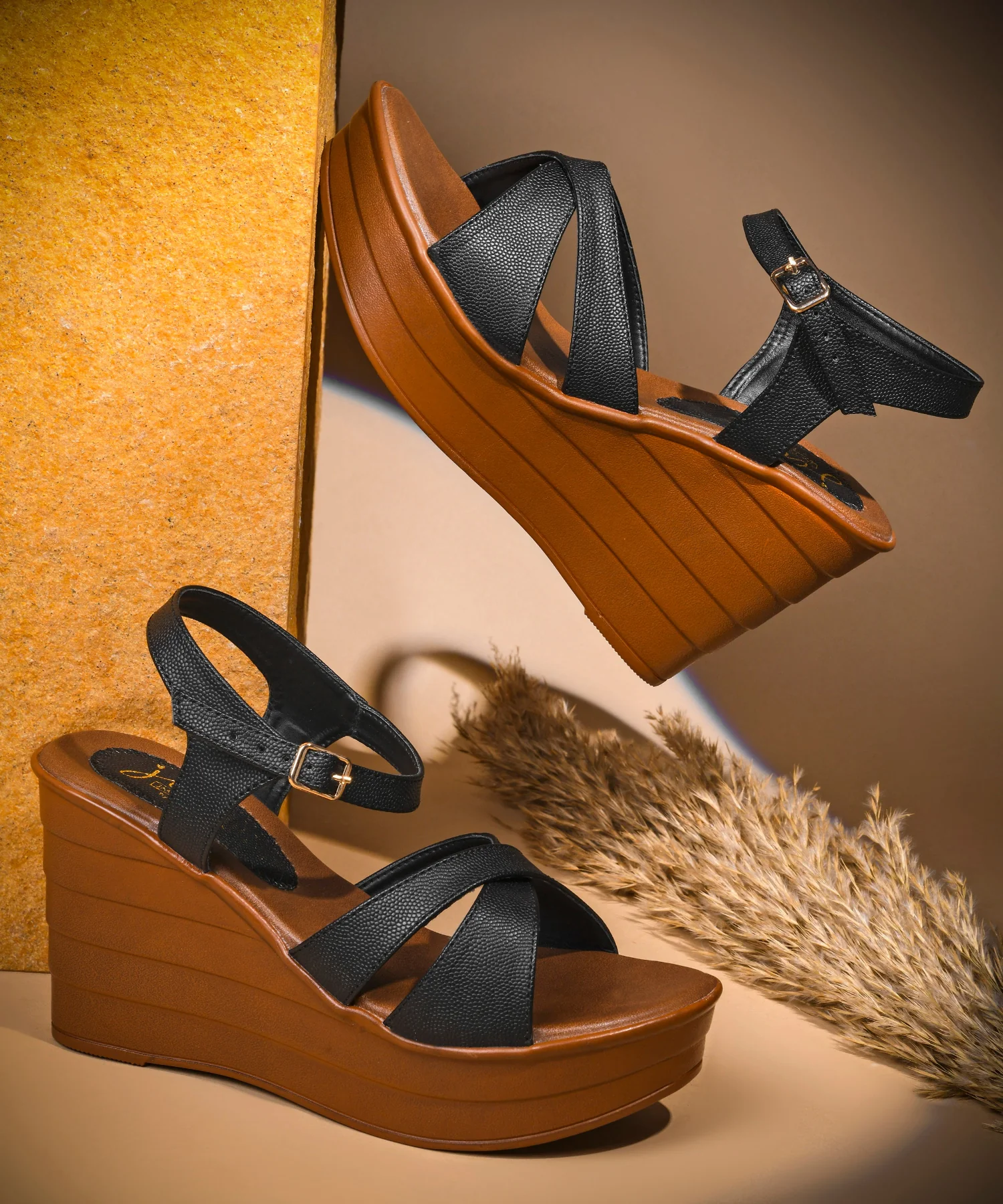 JM Looks High Wedge Sandals with Crisscross Straps - Image 6