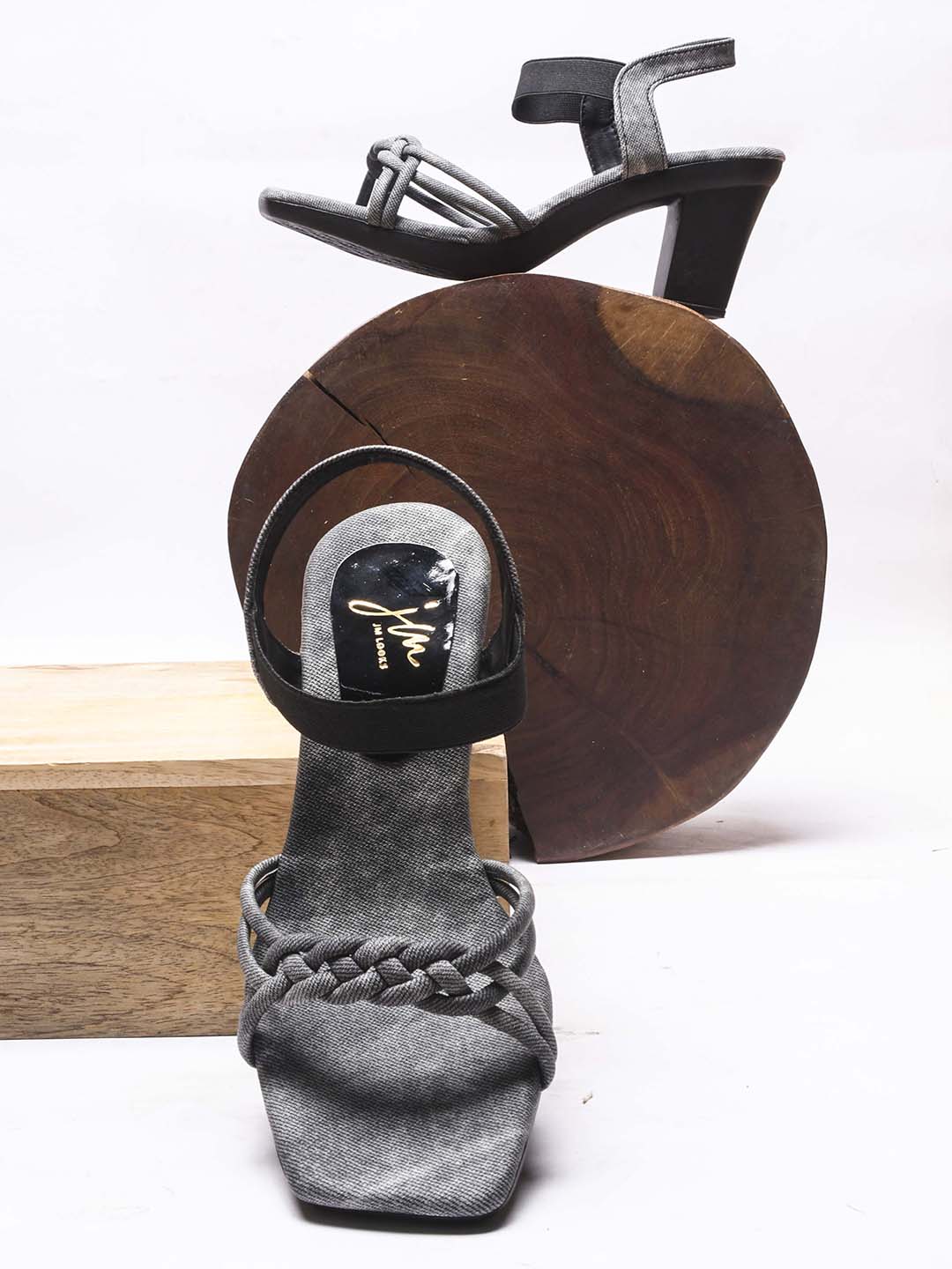 Jm Looks knotted and braided Strap Block Heel Sandals