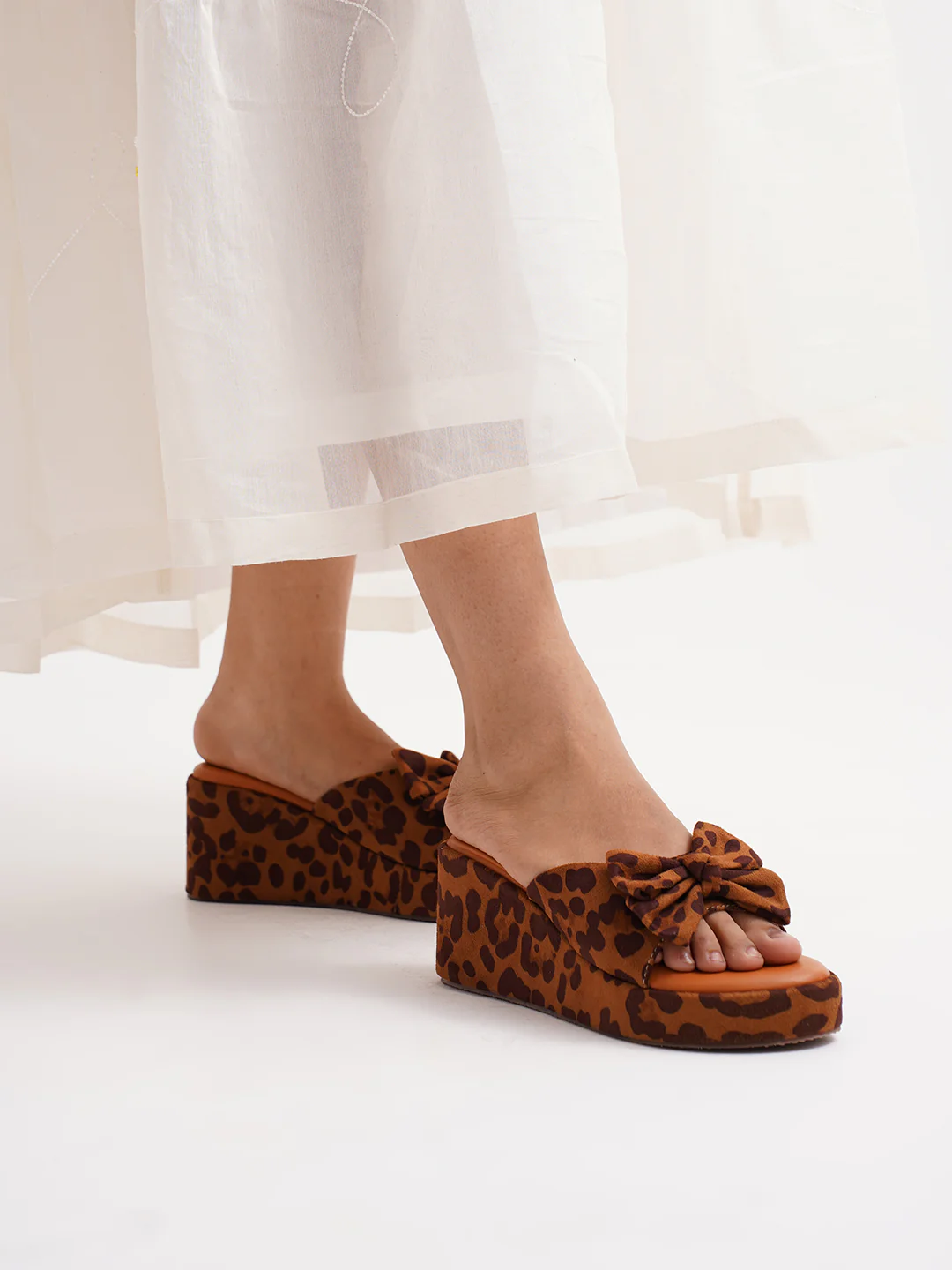 Leopard Print Wedge Slides with Bow Accent - Image 8