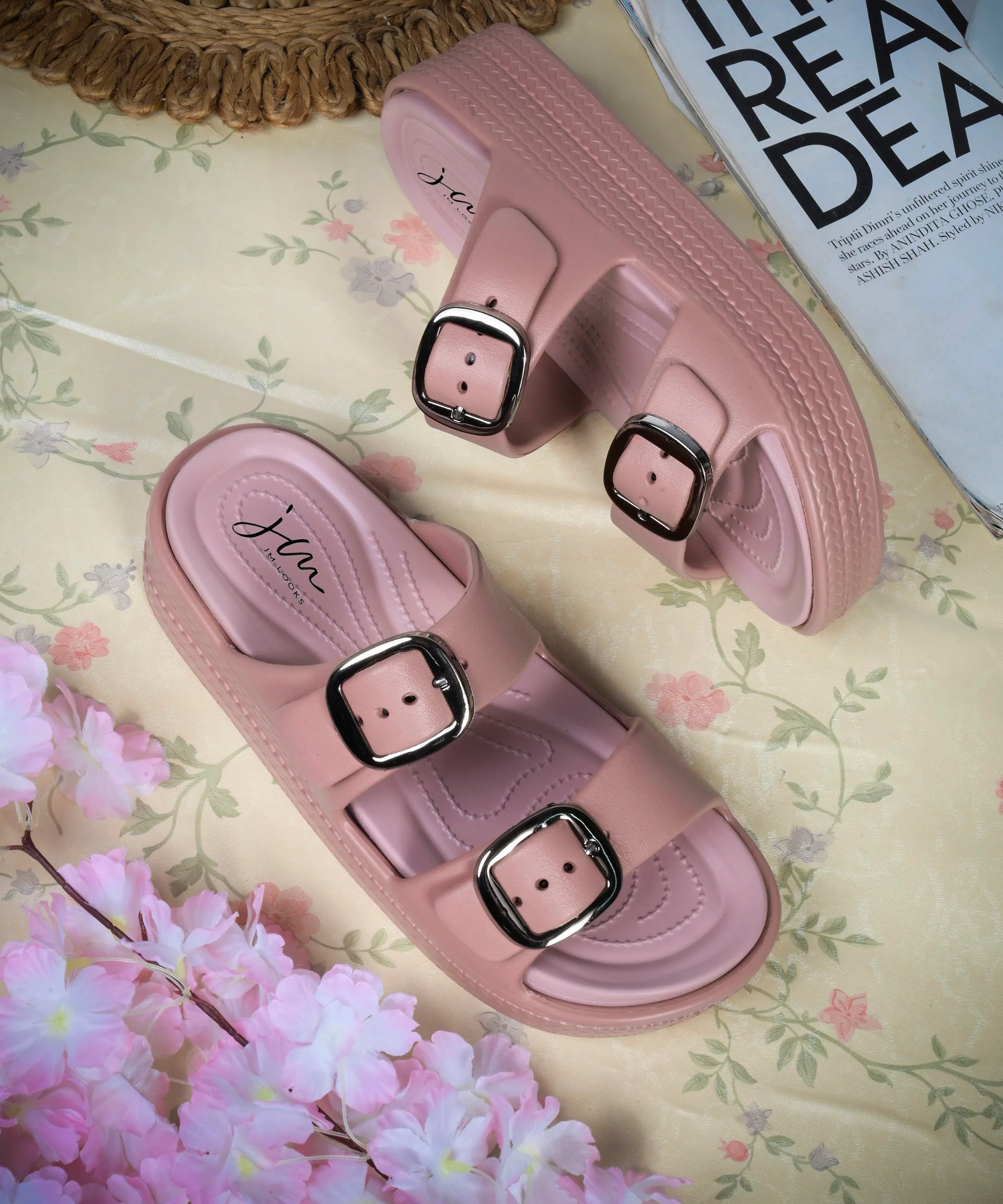 Lightweight Platform Slides with Double Strep and Buckle Detail