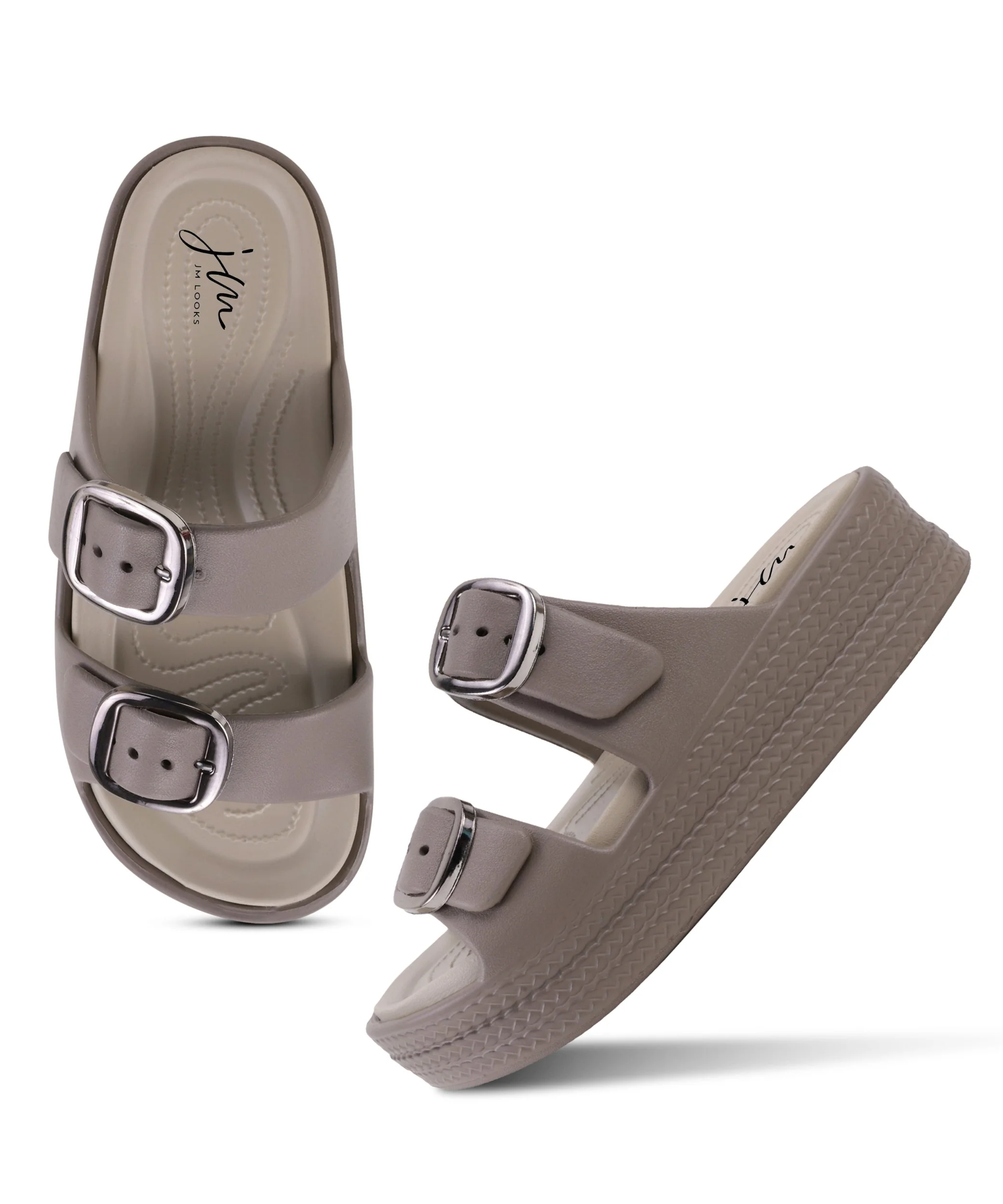 Lightweight Platform Slides with Double Strep and Buckle Detail - Image 11