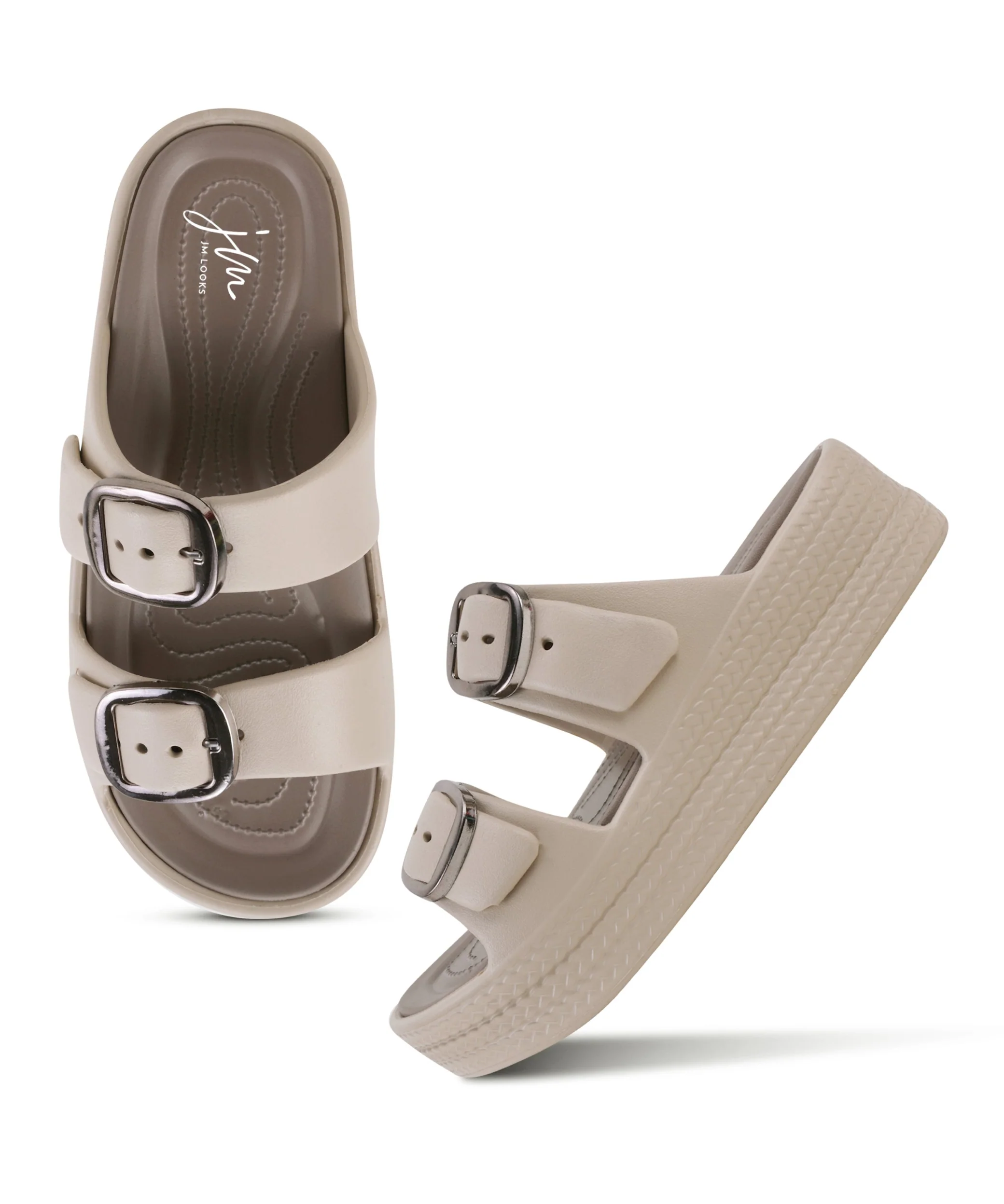 Lightweight Platform Slides with Double Strep and Buckle Detail - Image 17