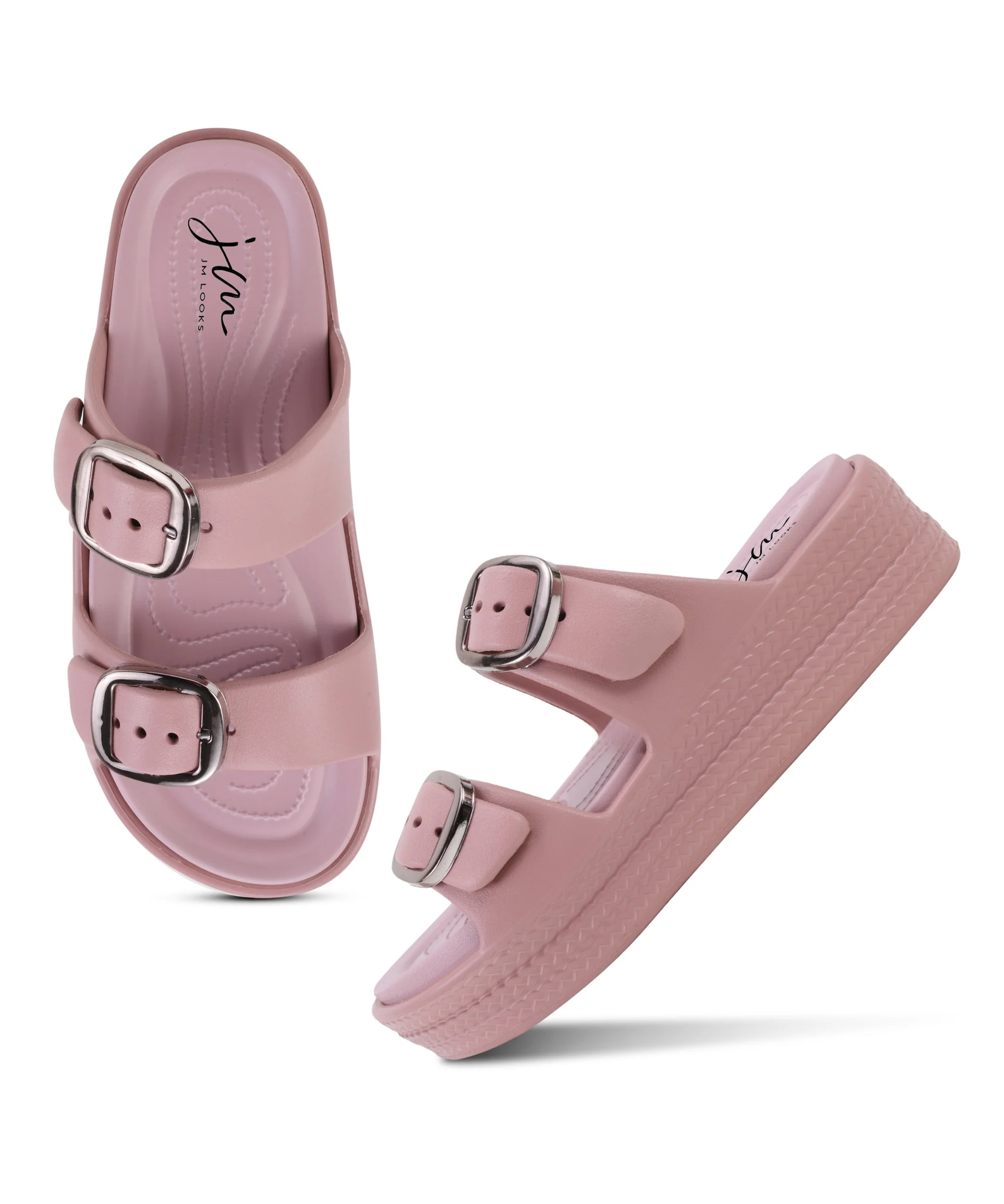 Lightweight Platform Slides with Double Strep and Buckle Detail - Image 5