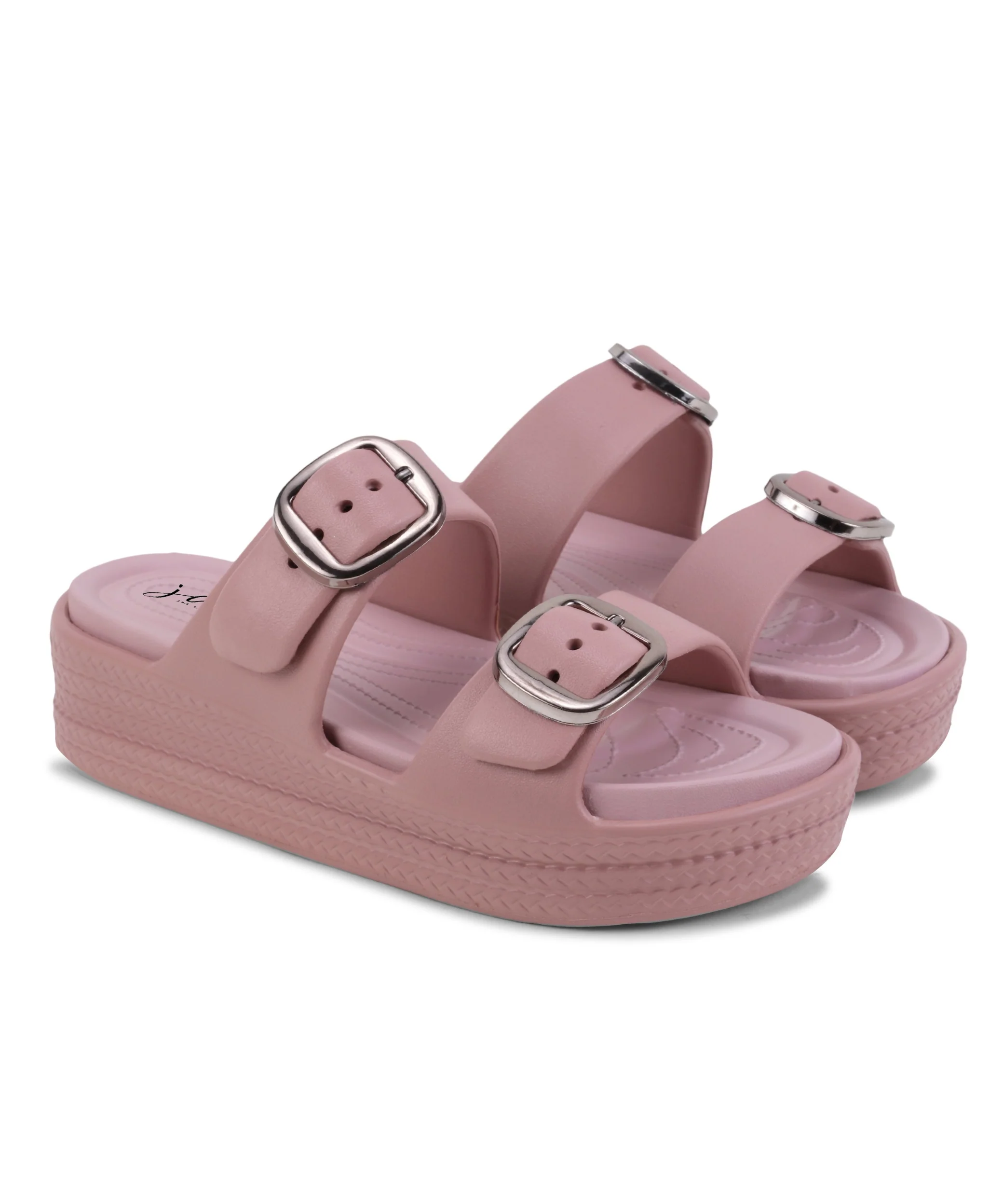 Lightweight Platform Slides with Double Strep and Buckle Detail - Image 6