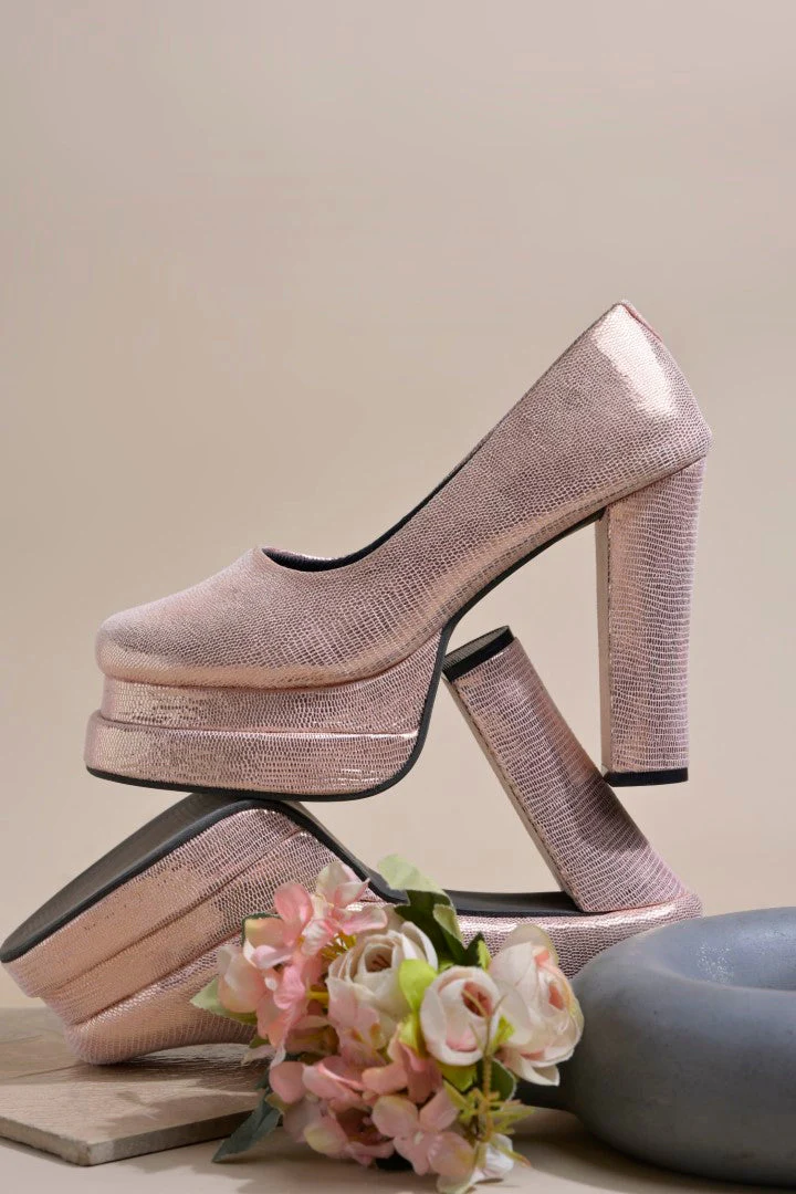 JM Looks Mary Jane Platform Block with Metallic Finish - Image 3