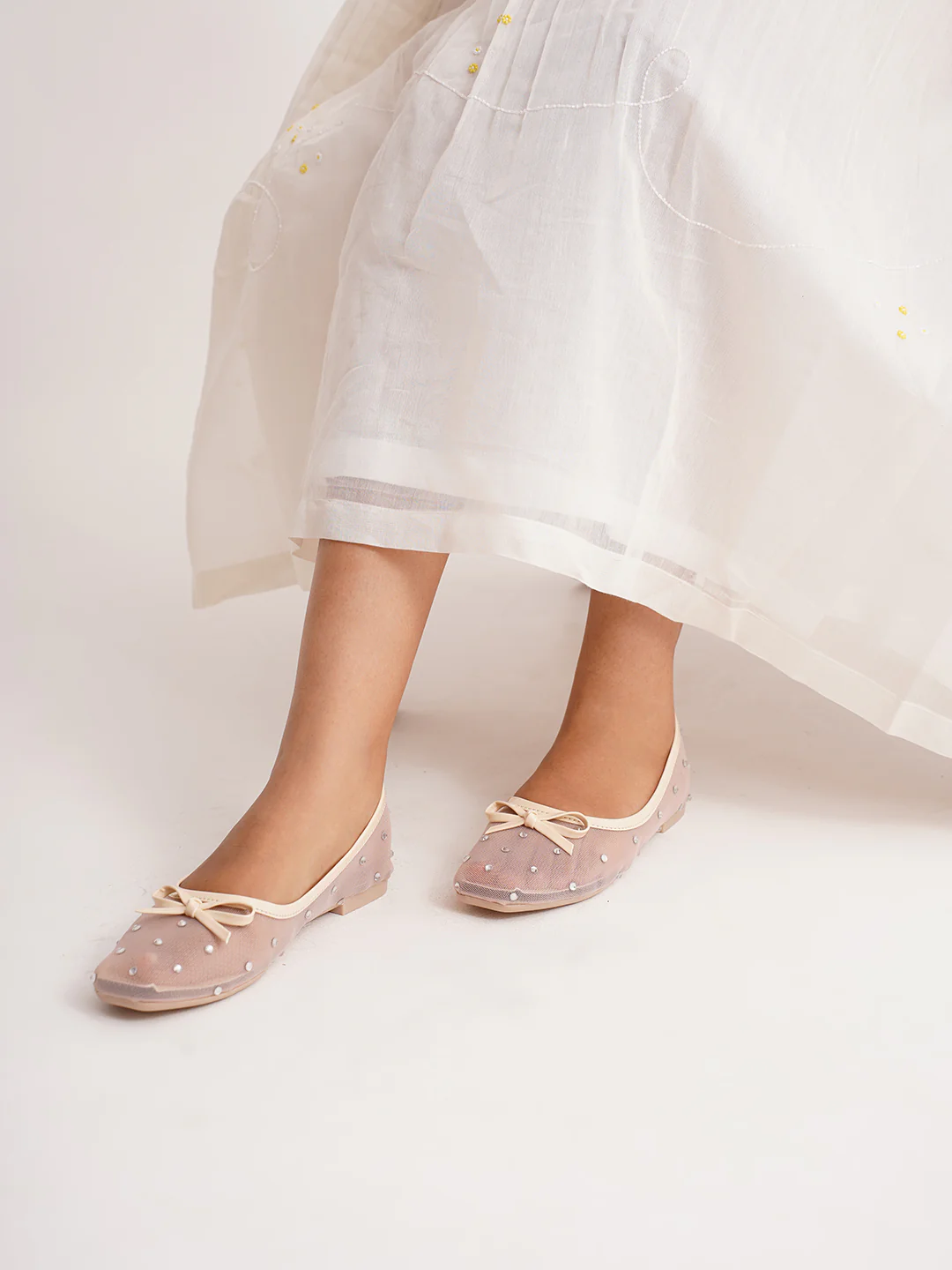 JM Looks Mesh Dotted Ballet Flat with Bow Accent - Image 14