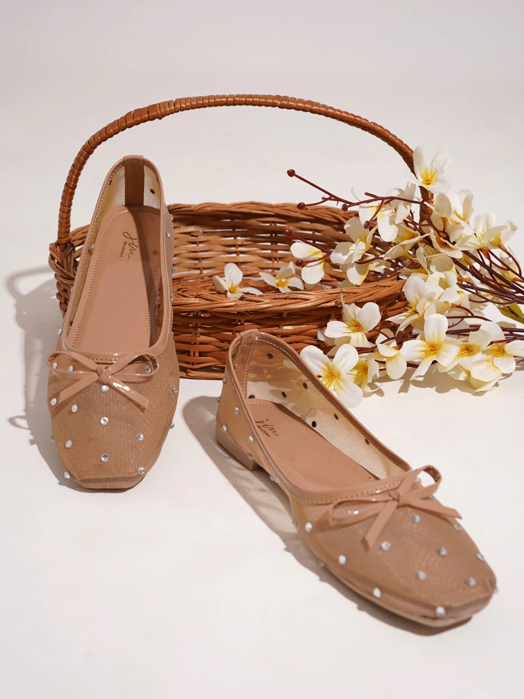 JM Looks Mesh Dotted Ballet Flat with Bow Accent - Image 4