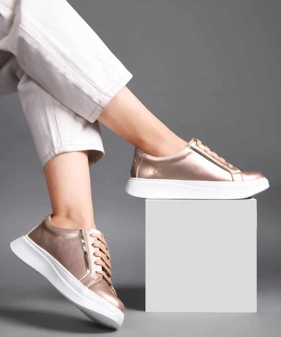 Metallic Sneakers for Women | Lace-Up Chunky Sole - JM Looks - Image 3
