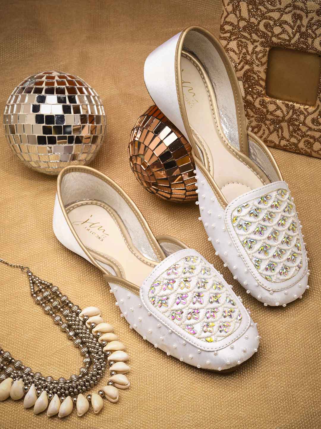 JM Looks Pearl Embellished Ethnic Juttis - Image 3