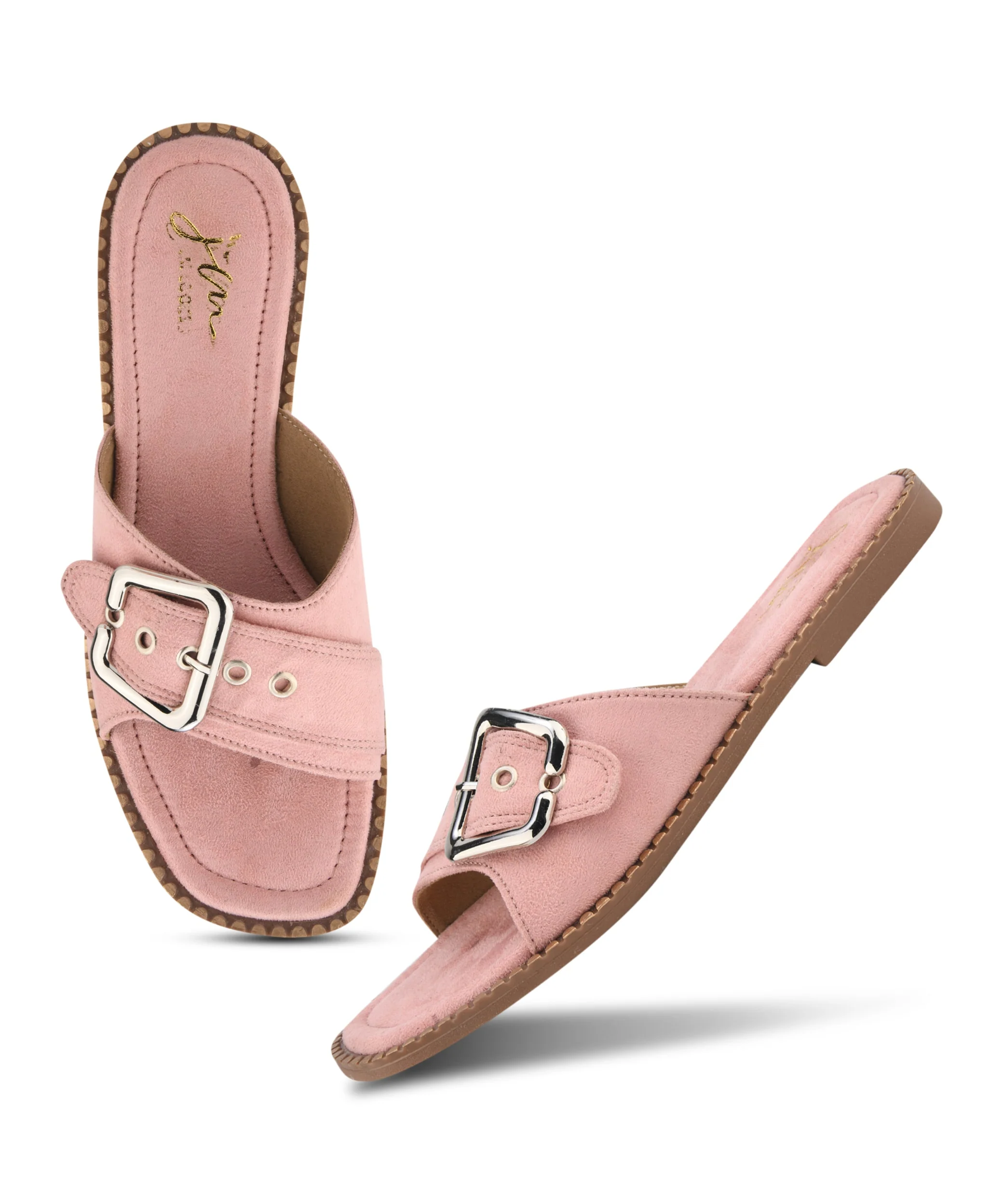 Open-Toe Flats Sliders with Statement Buckle - Image 11