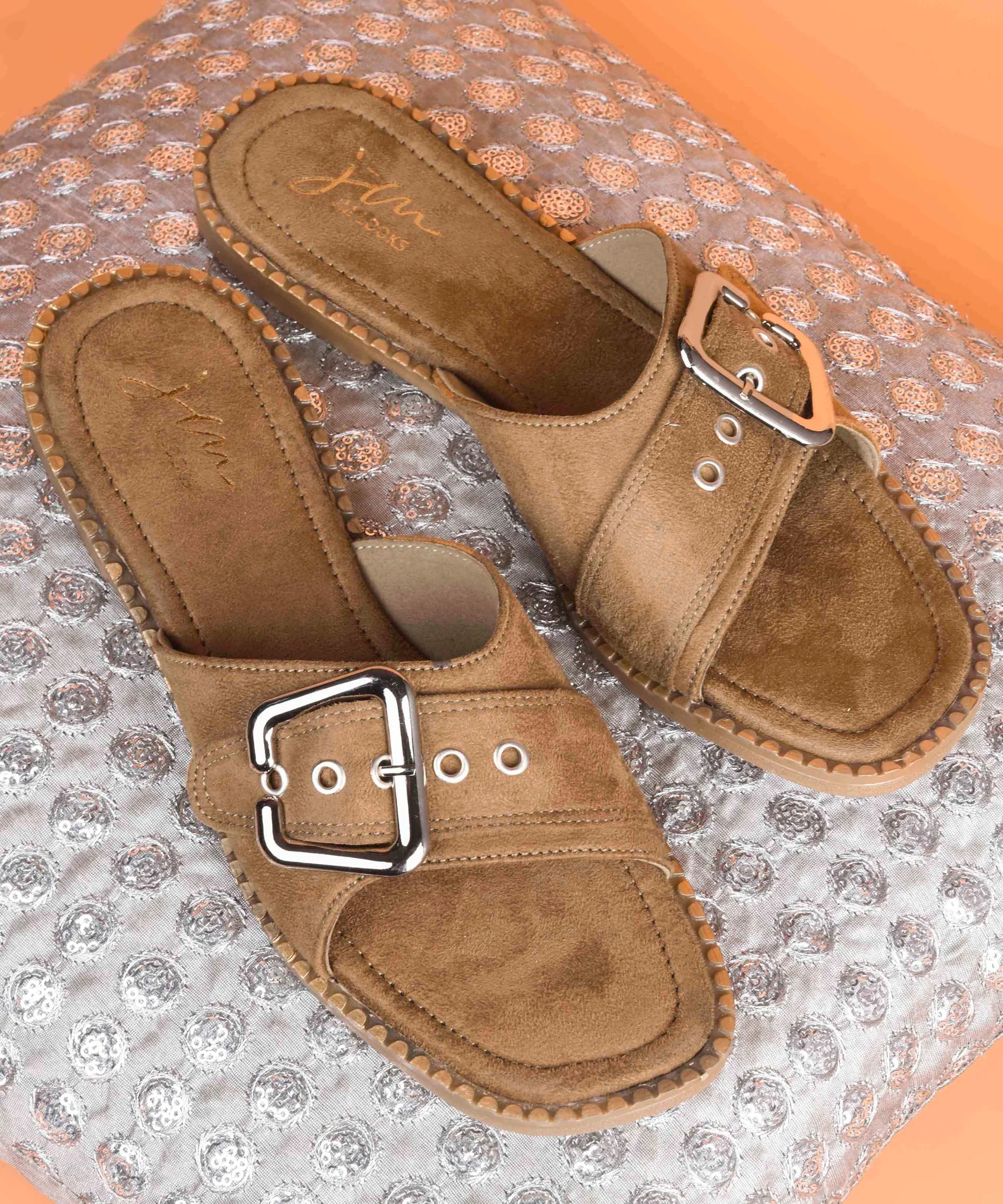 Open-Toe Flats Sliders with Statement Buckle - Image 13