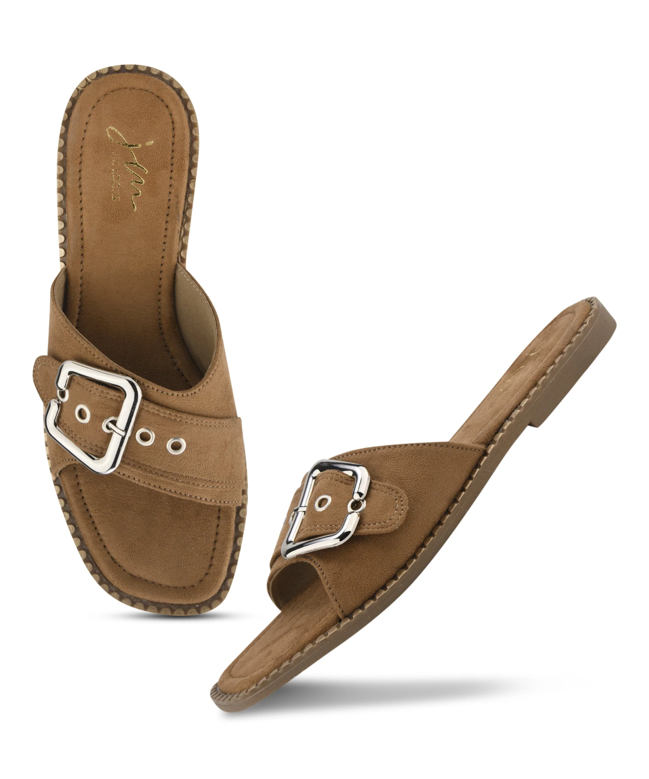 Open-Toe Flats Sliders with Statement Buckle - Image 17