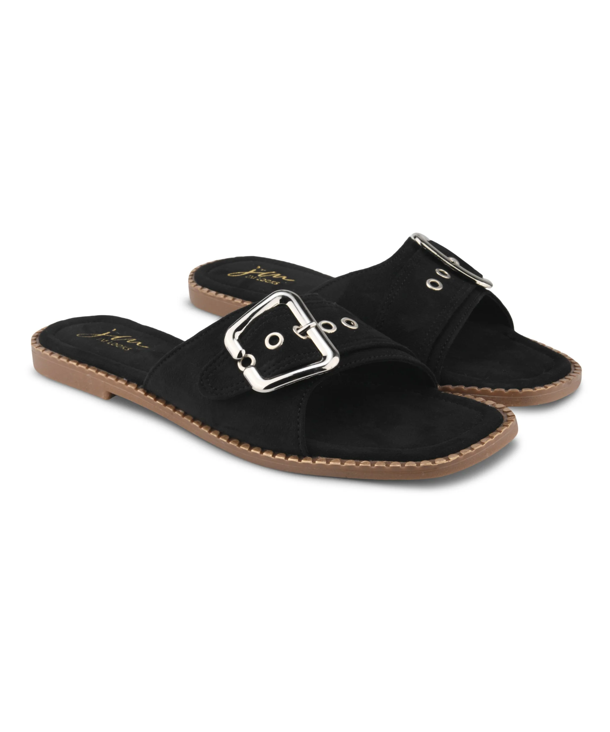 Open-Toe Flats Sliders with Statement Buckle - Image 6