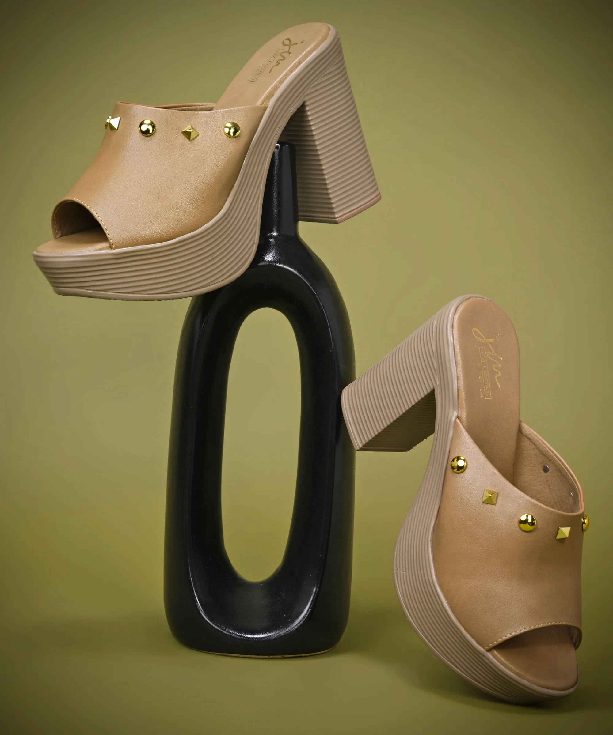 JM Looks Open-Toe Platform Block Heels with Studs