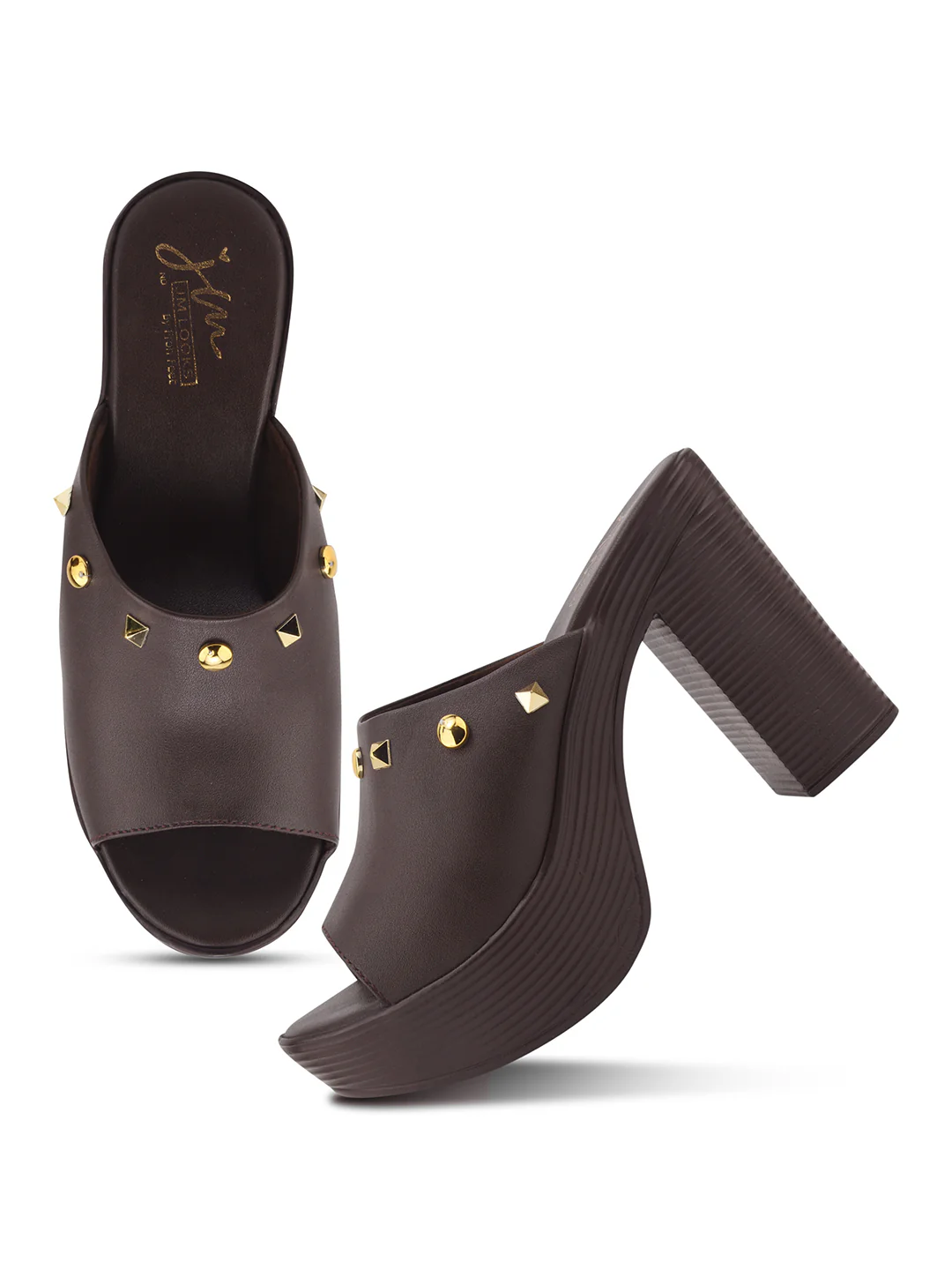 JM Looks Open-Toe Platform Block Heels with Studs - Image 17