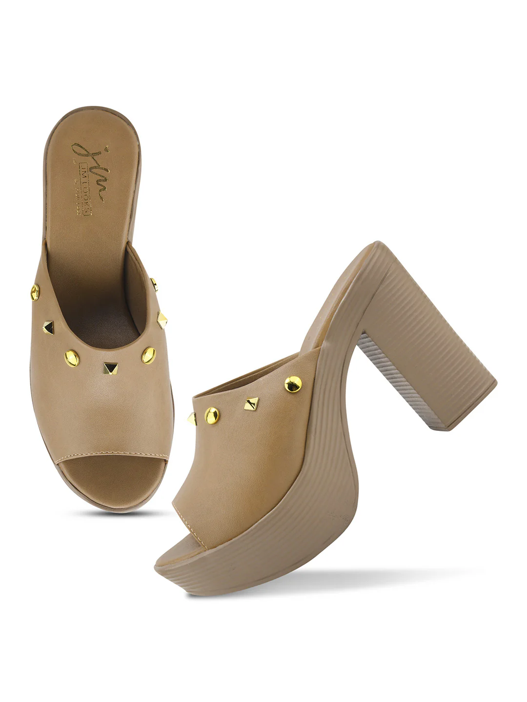 JM Looks Open-Toe Platform Block Heels with Studs - Image 5