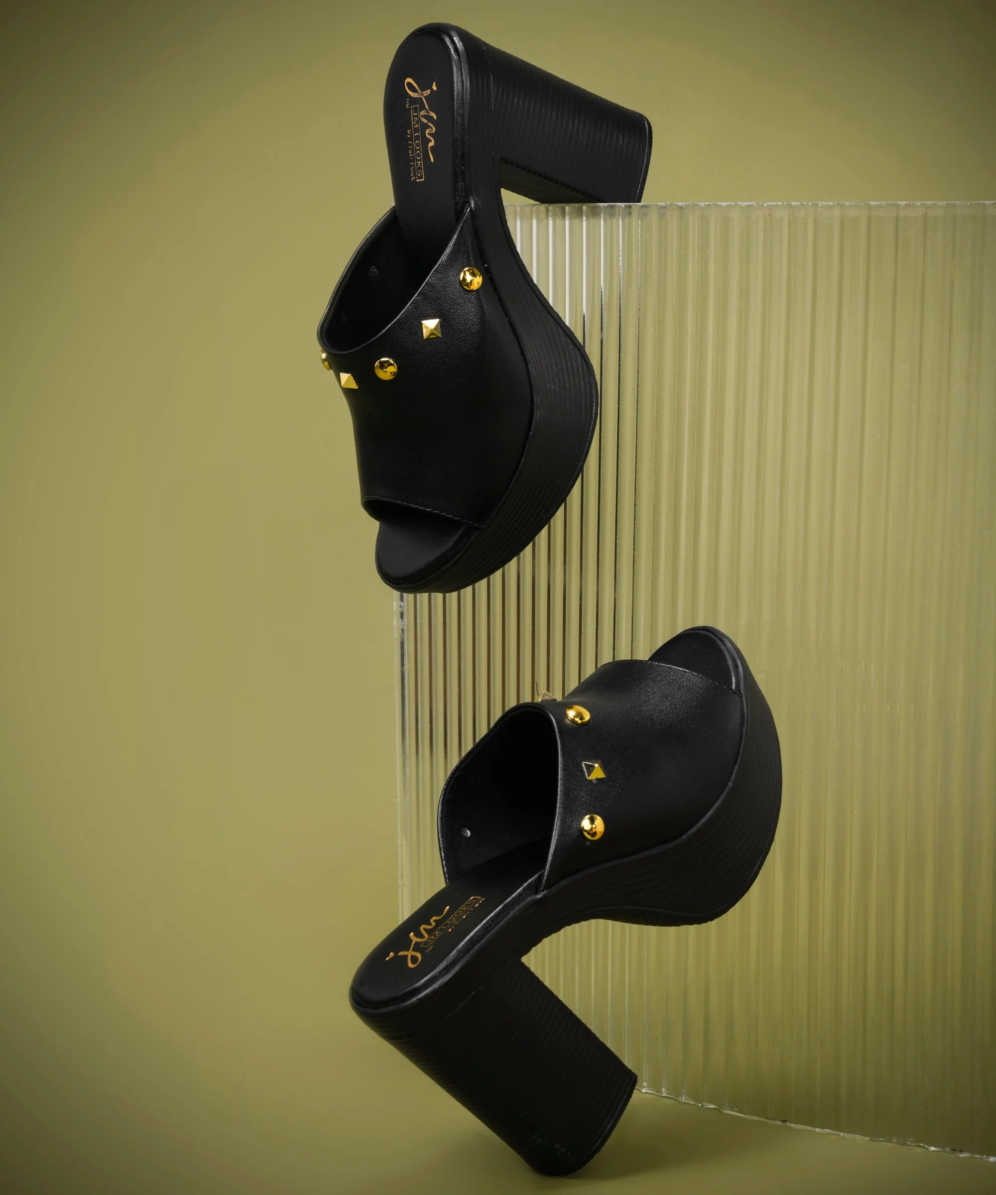 JM Looks Open-Toe Platform Block Heels with Studs - Image 7