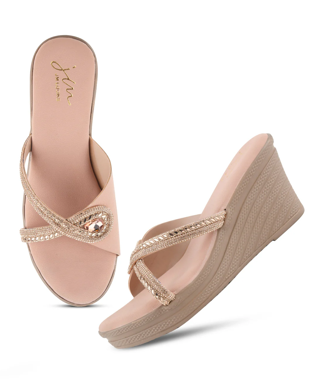 Embellished Open-Toe Wedge Sliders with Decorative Strap Design - Image 11