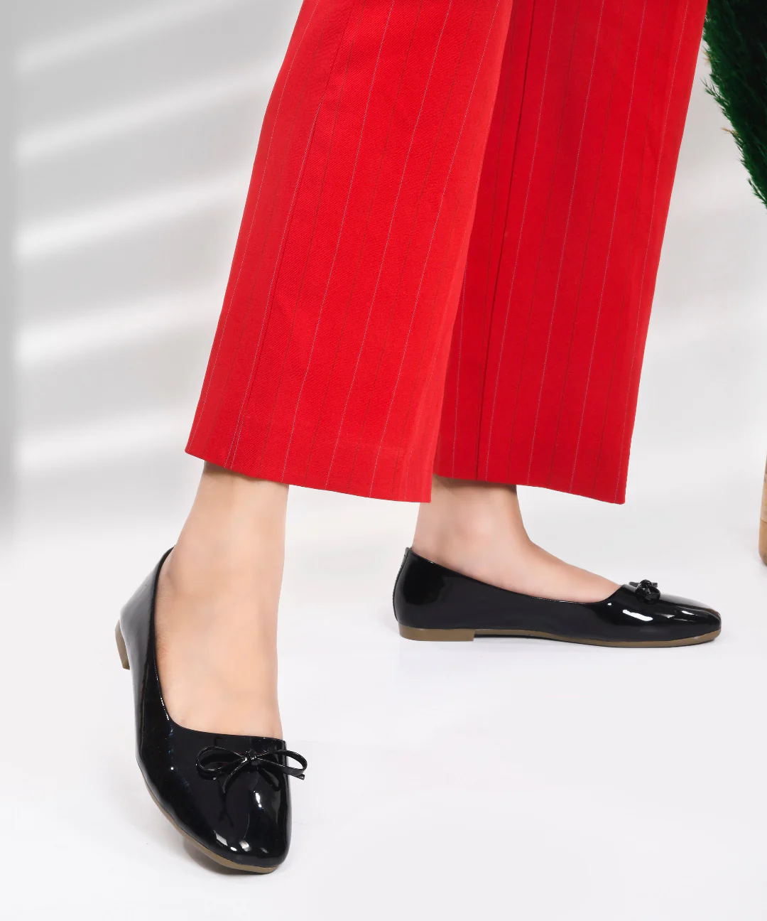 Women Patent Leather Ballet Pumps Shoes with Bow - Image 3