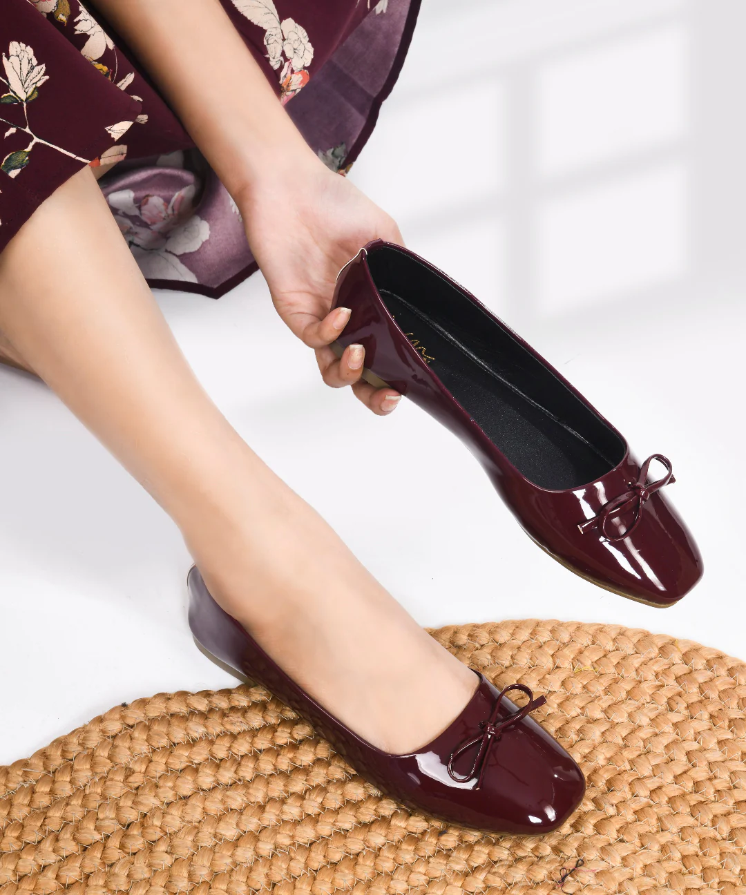 Women Patent Leather Ballet Pumps Shoes with Bow - Image 8