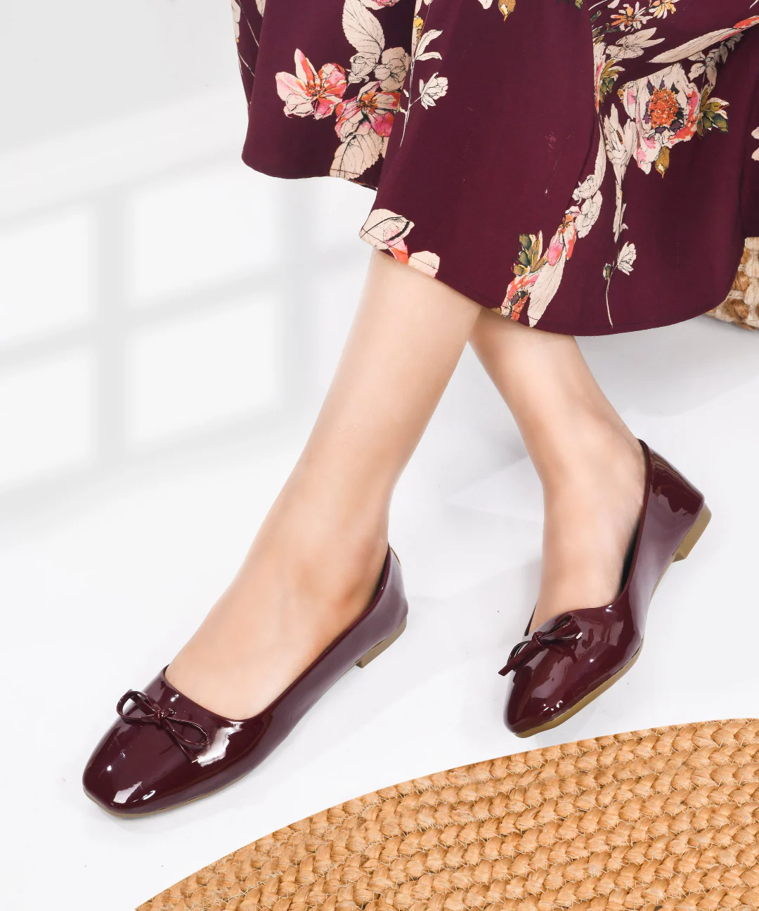 Women Patent Leather Ballet Pumps Shoes with Bow - Image 9