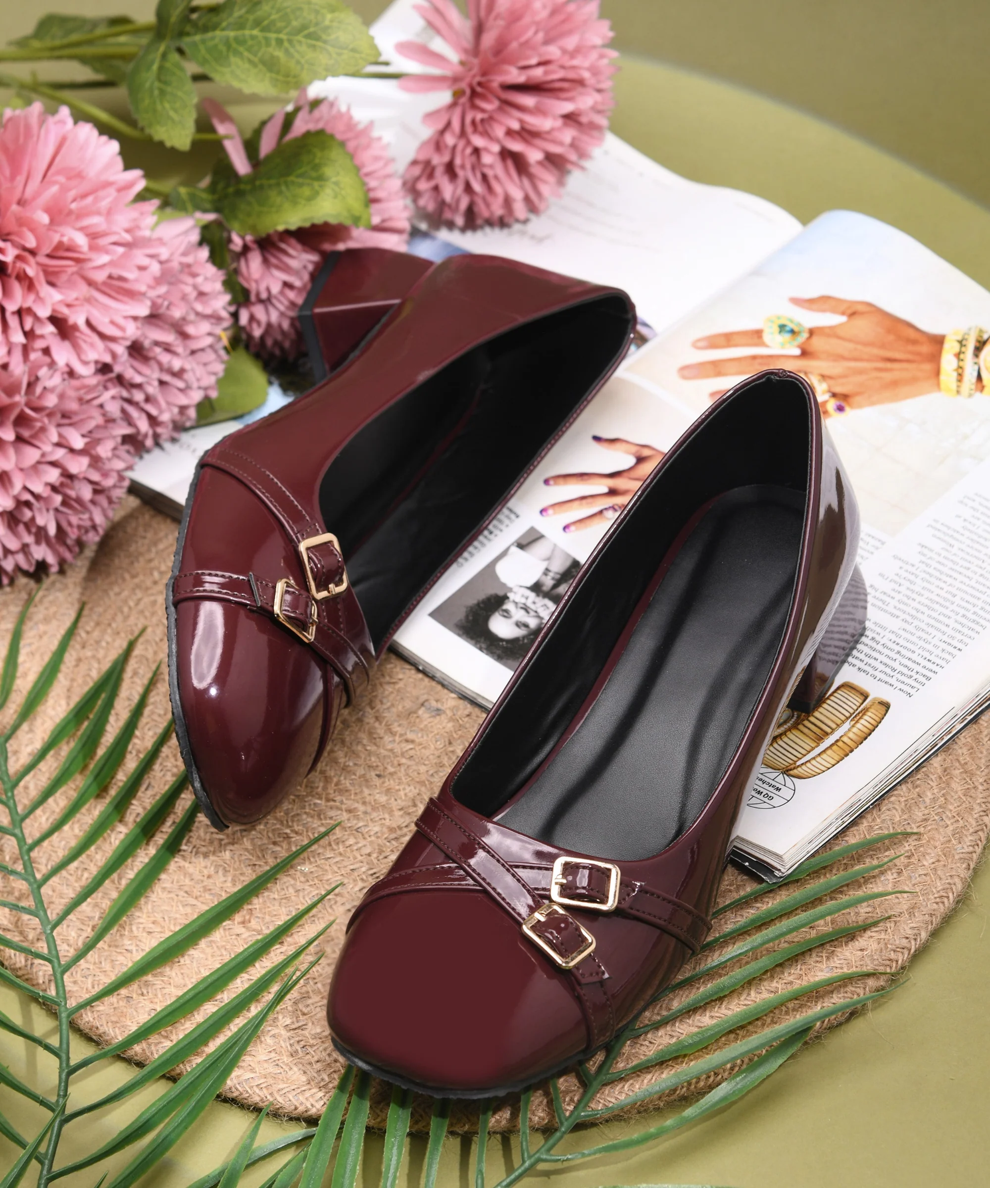 JM Looks Patent Square-Toe Block Heels with Buckle Detail - Image 10