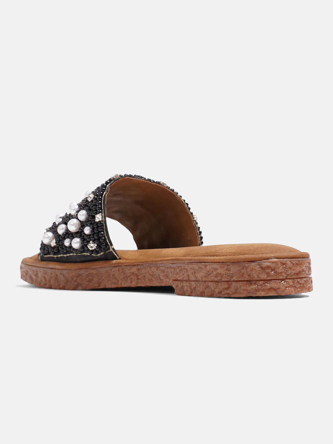 Pearl Embellished Rhinestone Flat Slides Sandals with Cushioned Suede Footbed Comfort. - Image 12