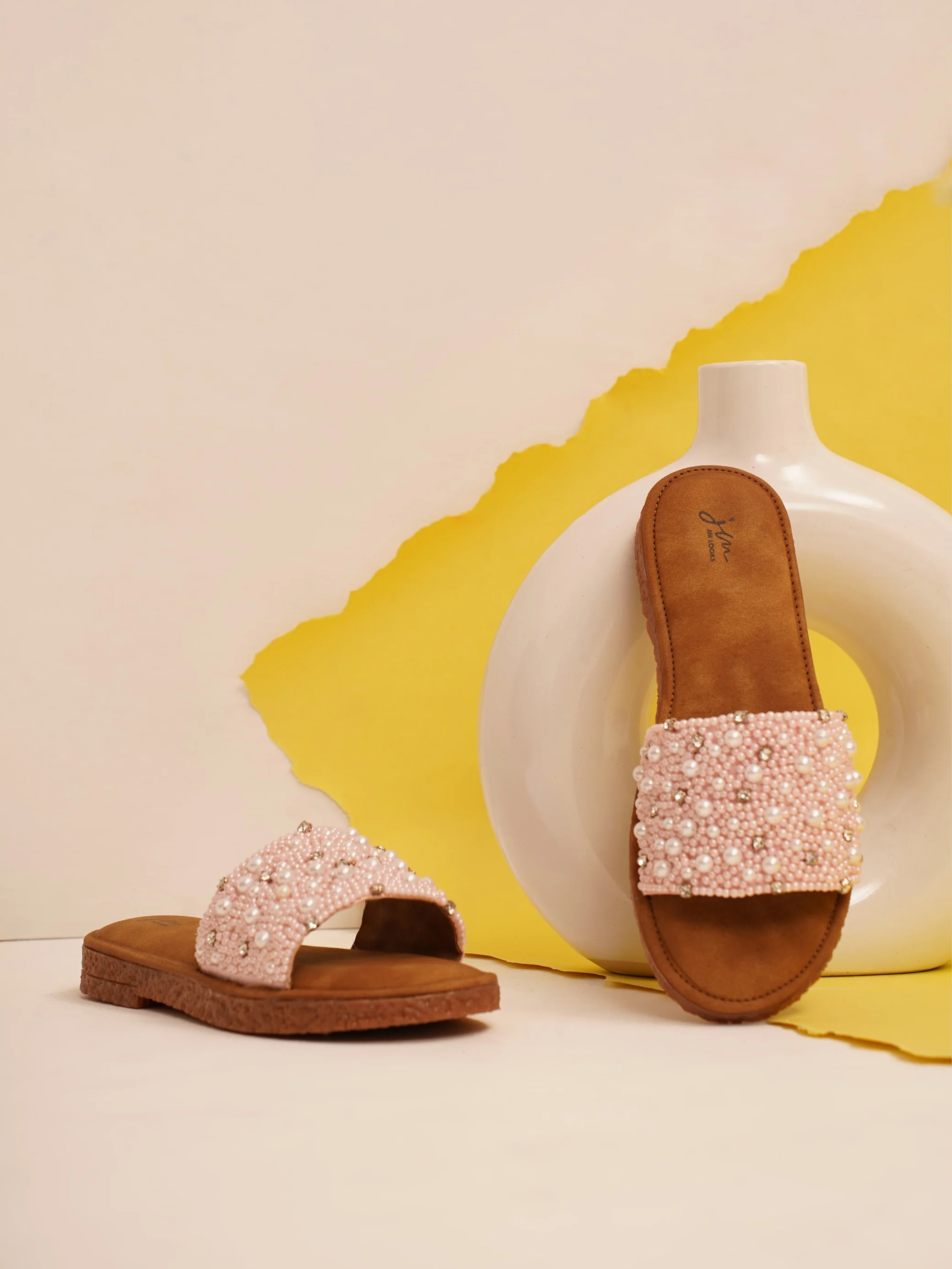 Pearl Embellished Rhinestone Flat Slides Sandals with Cushioned Suede Footbed Comfort. - Image 13