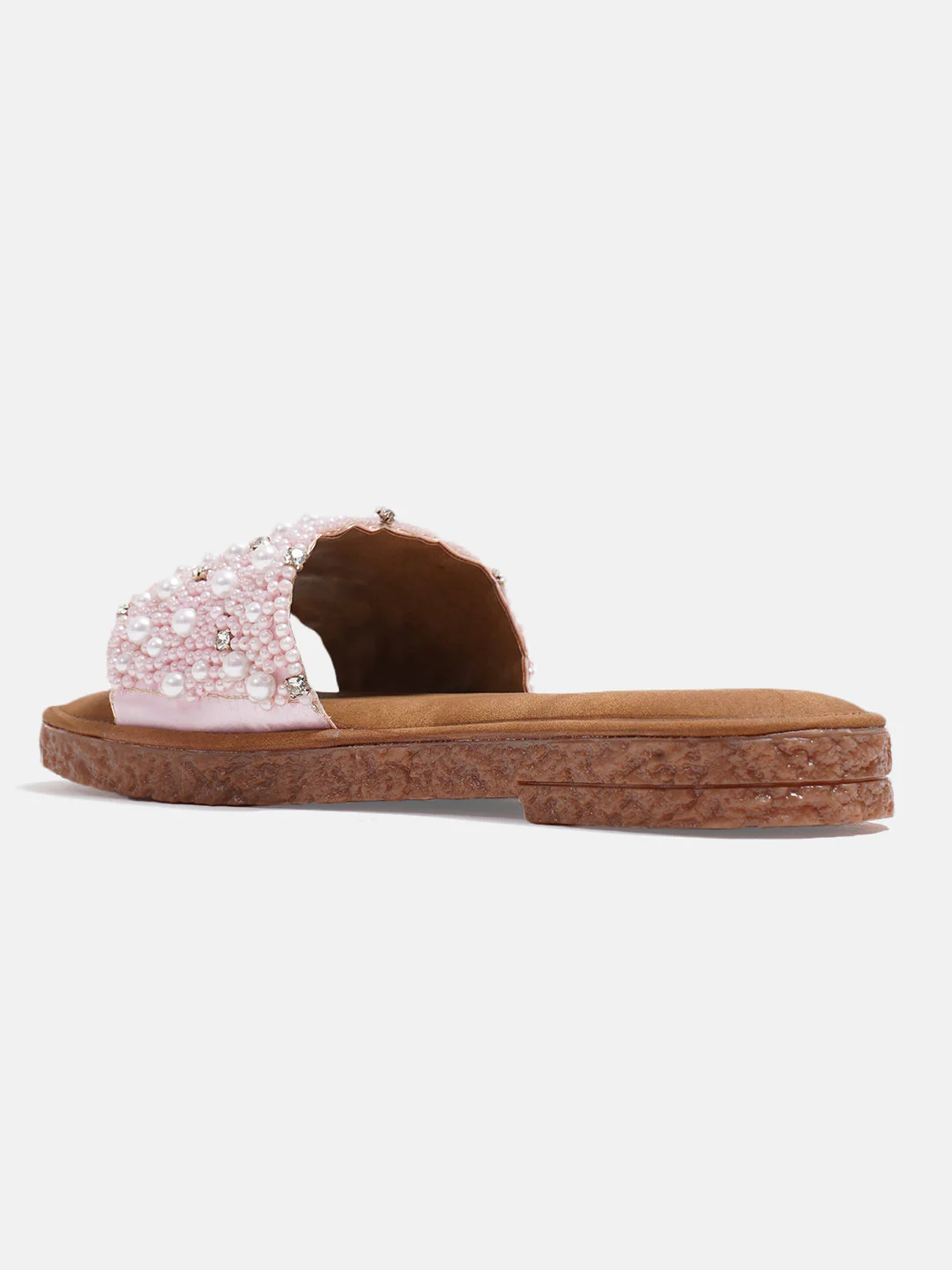 Pearl Embellished Rhinestone Flat Slides Sandals with Cushioned Suede Footbed Comfort. - Image 18
