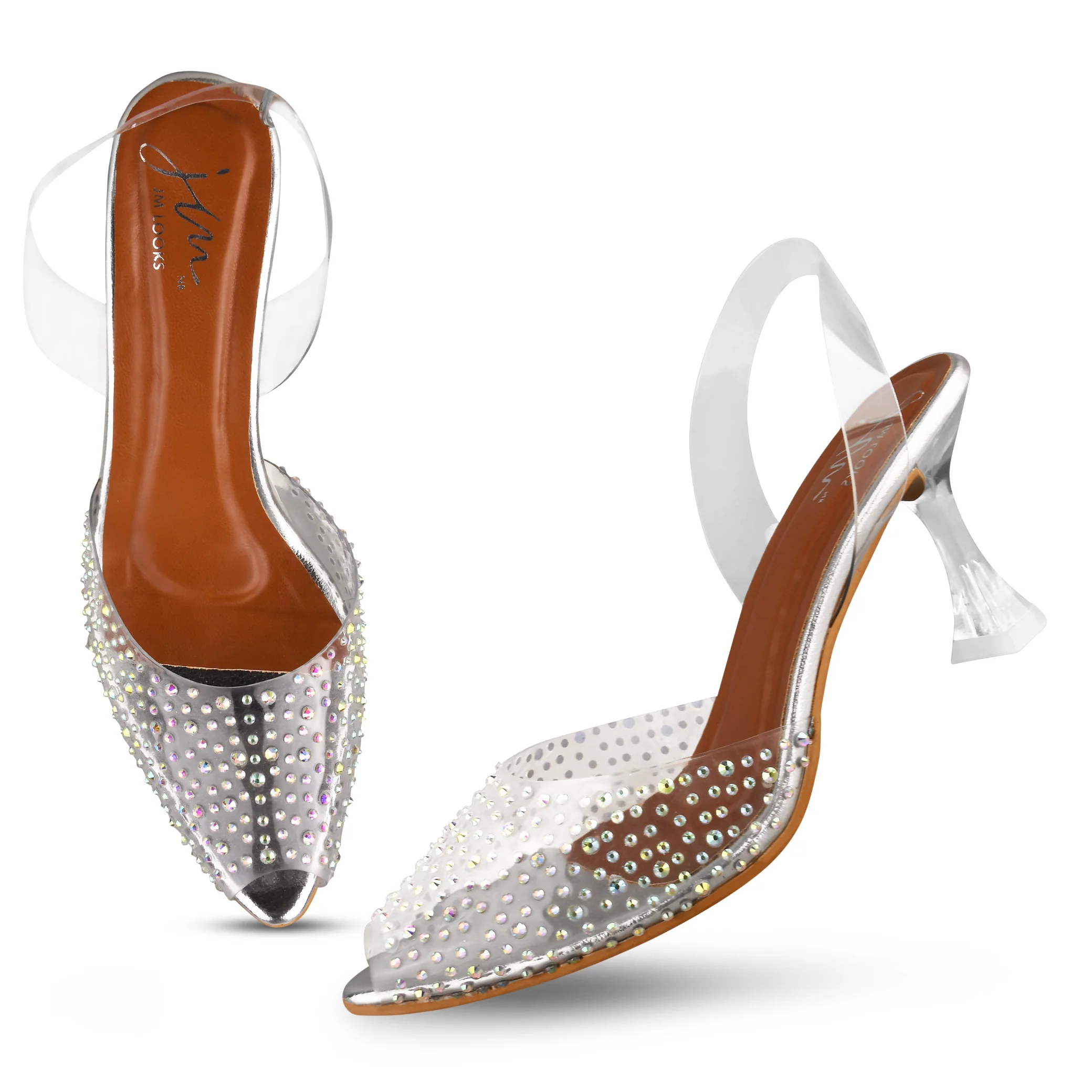Transparent Block Heels for Women with Sparkling Rhinestone Peep Toe - Image 11