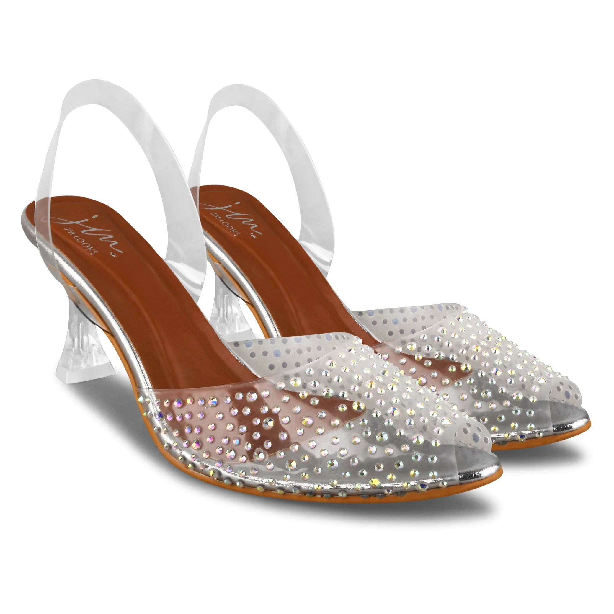 Transparent Block Heels for Women with Sparkling Rhinestone Peep Toe - Image 12