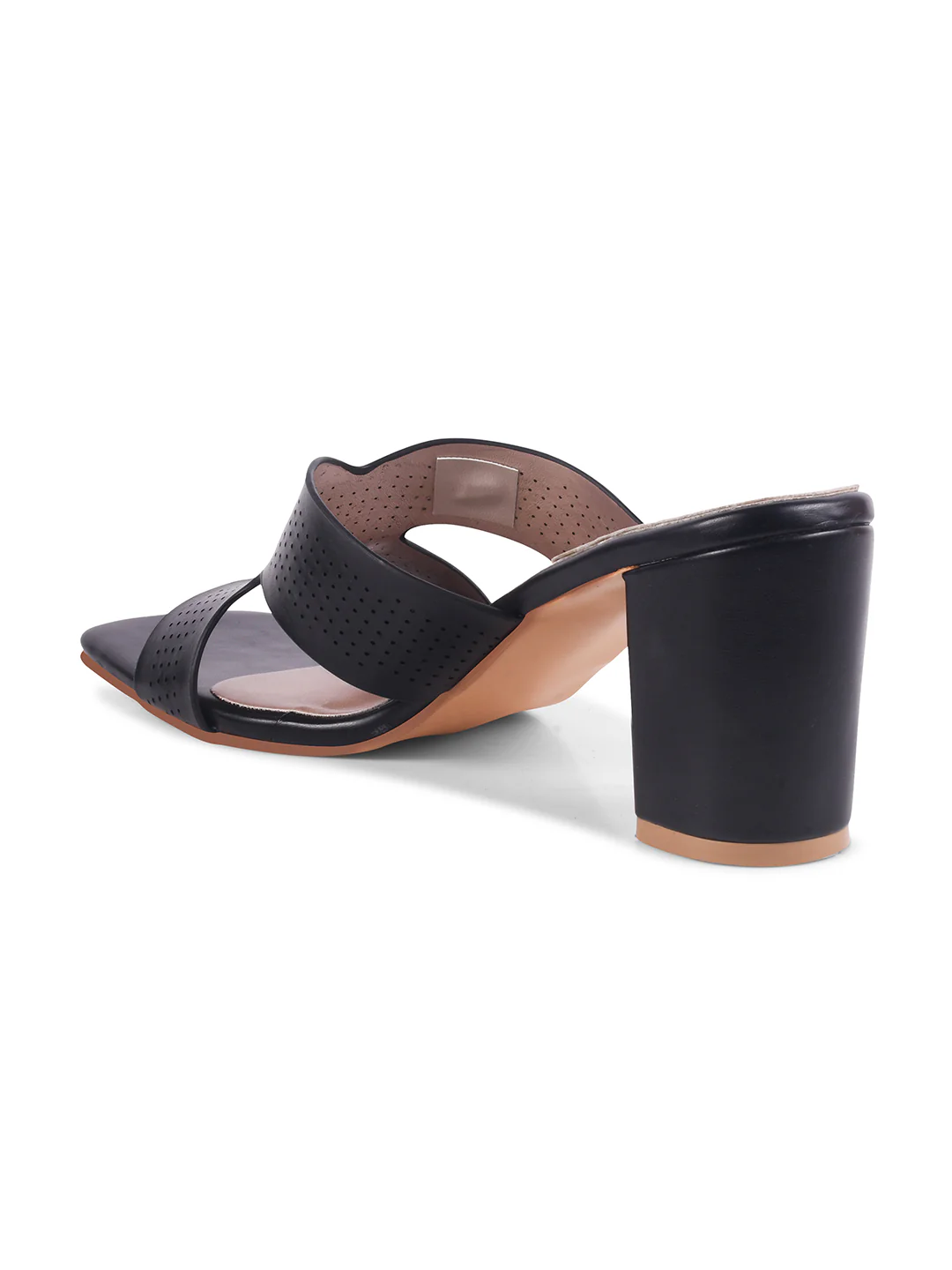 Perforated with H Strap Design Block Heel Mules with Open Toe - Image 5